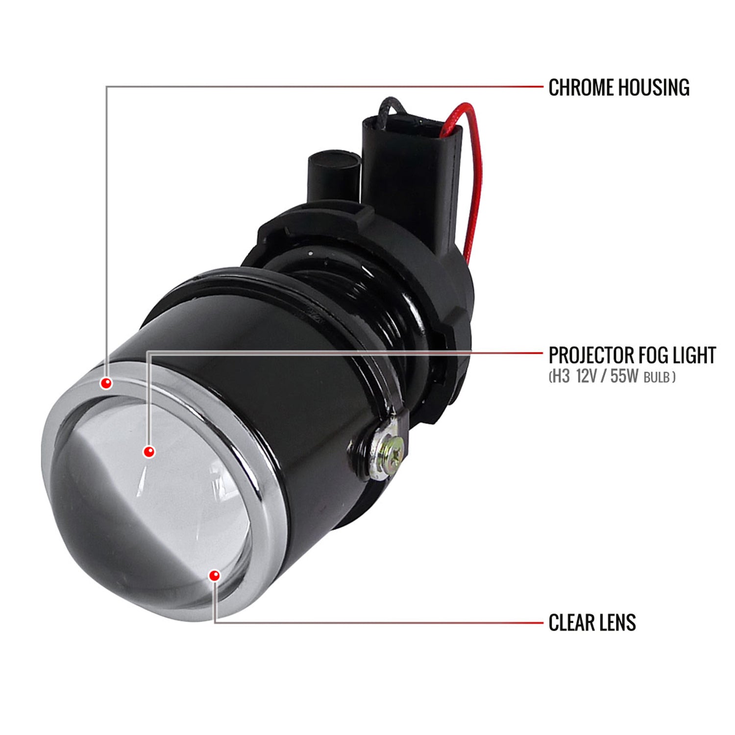 Universal 12V/55W H3 Projector Fog Lights Kit Mounting Brackets Black Metal