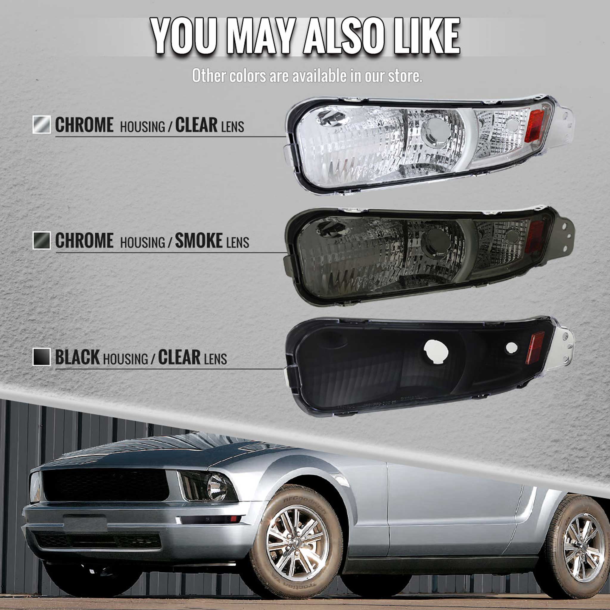 For Ford Mustang 2005-2009 Turn Signal Parking Lamp Chrome Housing Smoked Lens