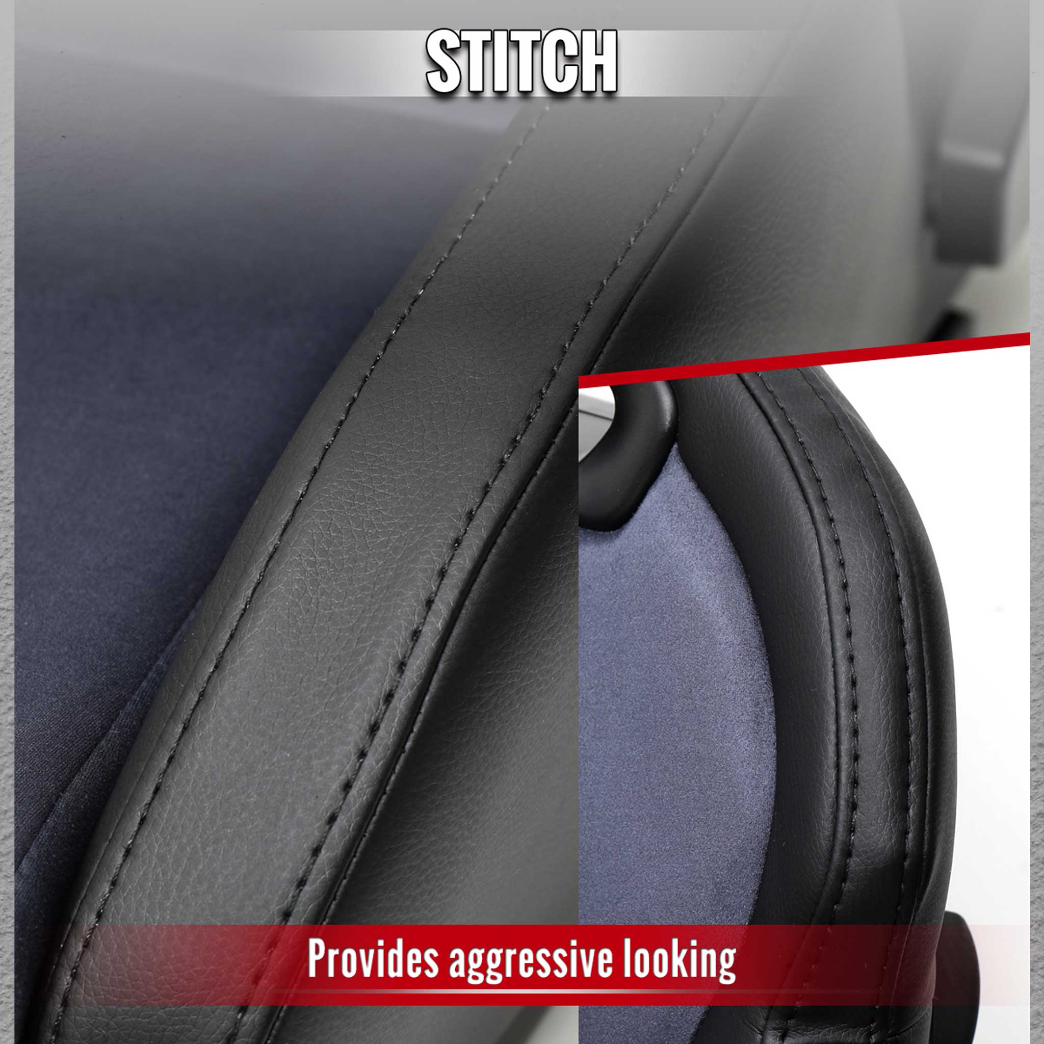 Universal Racing Seat Black Pu Leather Charcoal Gray Suede Double Black Stitch
