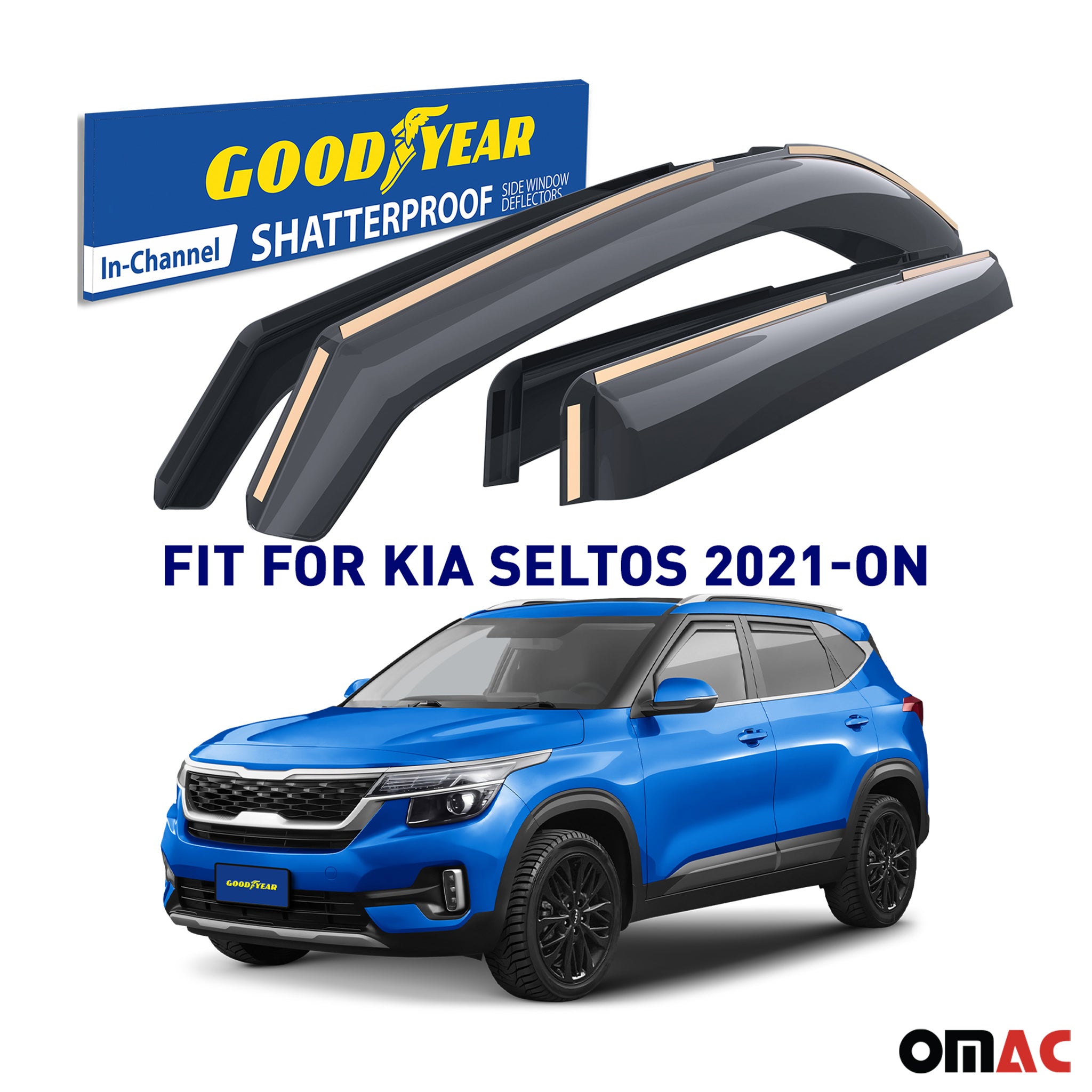 Goodyear Wind Deflectors for Kia Seltos 2021-2025 In-channel Premium Smoke 4 pcs