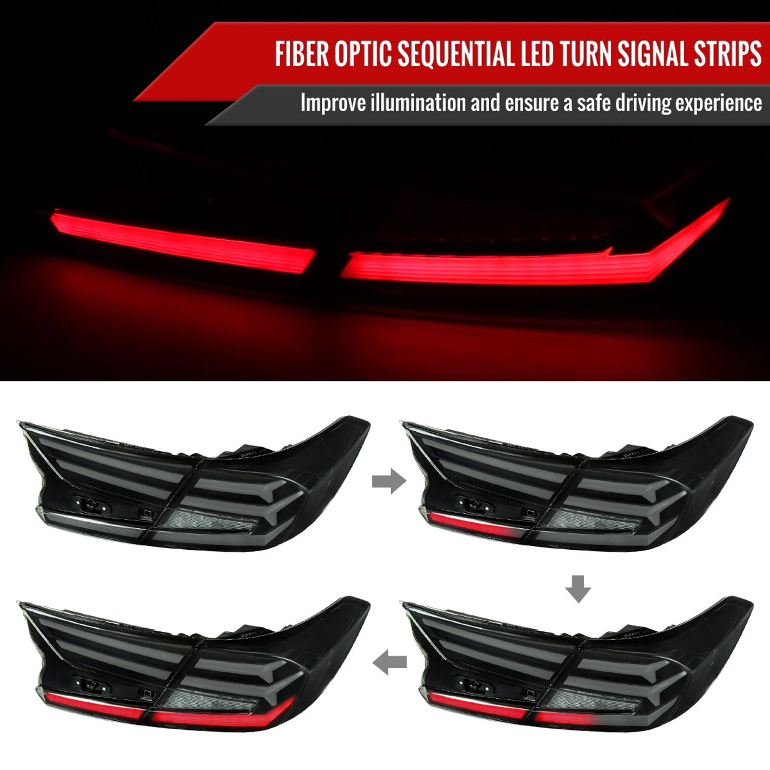 2018-2022 Honda Accord Sedan LED Signal Tail Lights Glossy Black/Smoke
