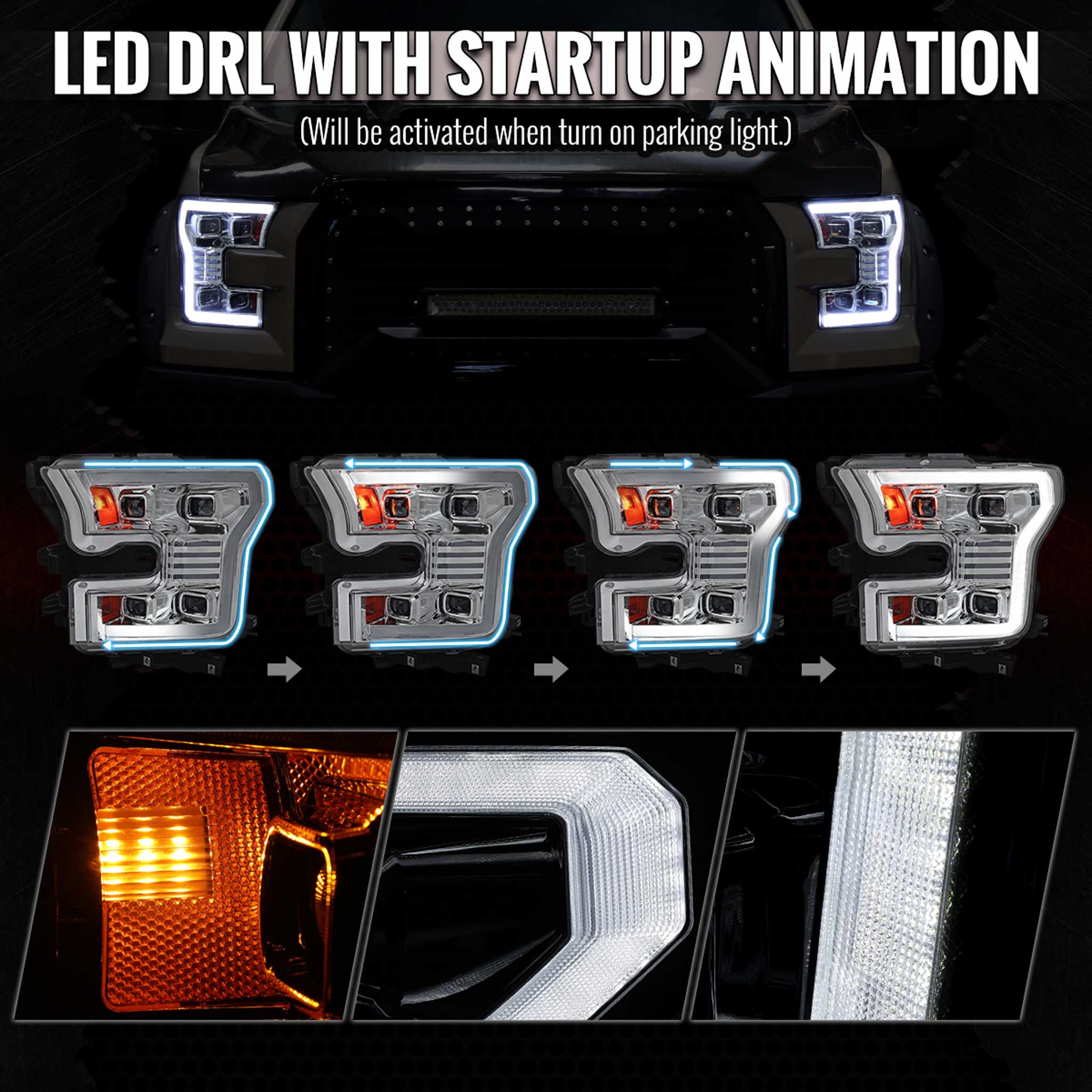 For Ford F-150 2015-2017 LED Projector Headlights Switchback Sequential Turn Signal DRL Chrome
