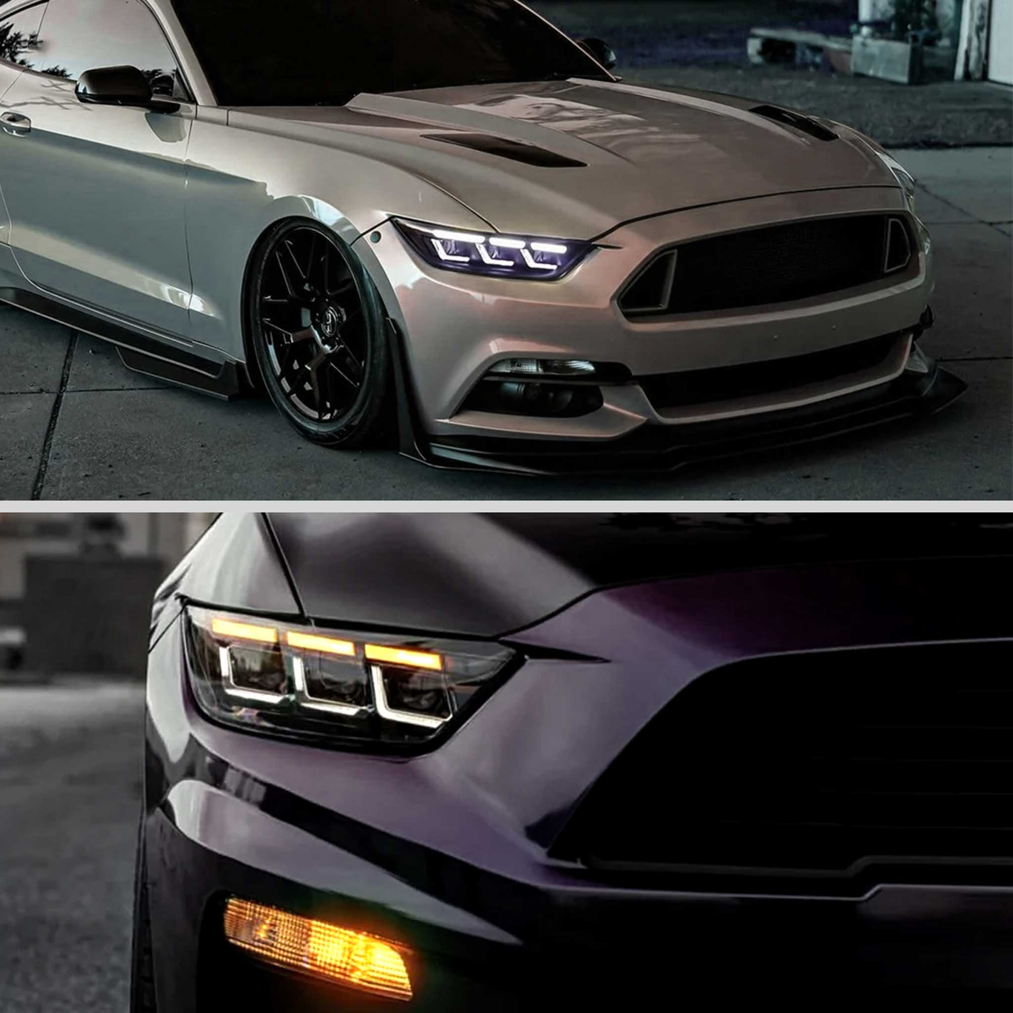 For Ford Mustang 2015-2017 Full LED Projector Headlights Sequential Start-Up Black Clear Lens