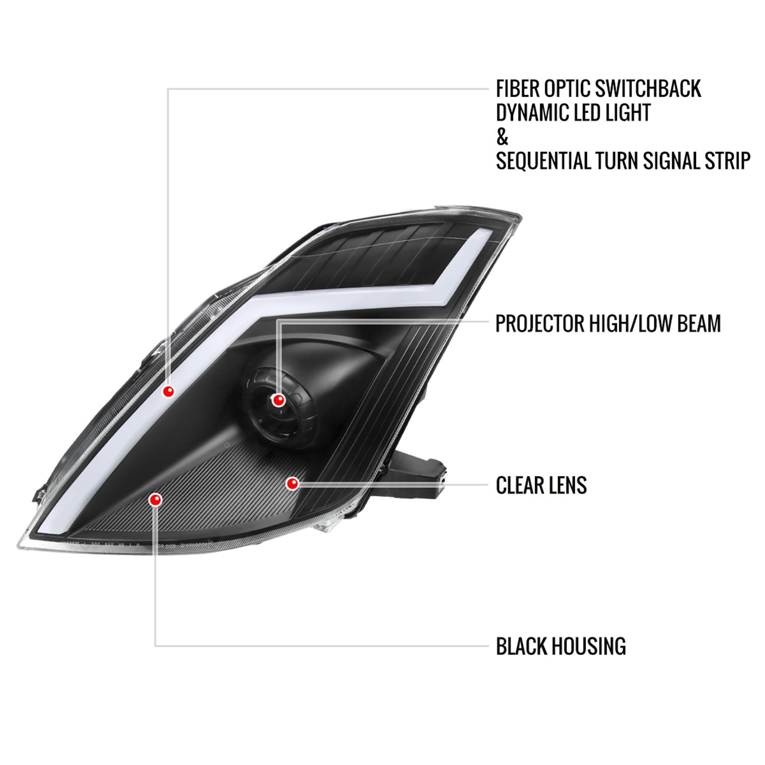 2006-2009 Nissan 350Z Turn Signal Animated LED Bar Projector Headlights Black