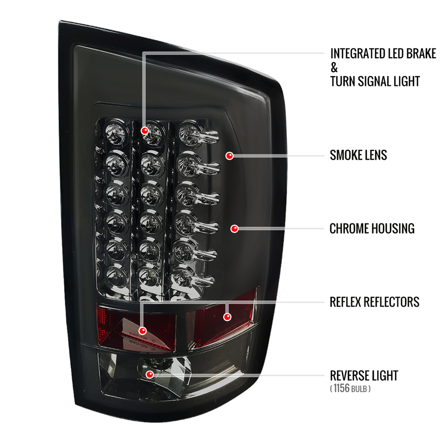 2007-2009 Dodge RAM LED Tail Lights Chrome Housing/Smoke Lens