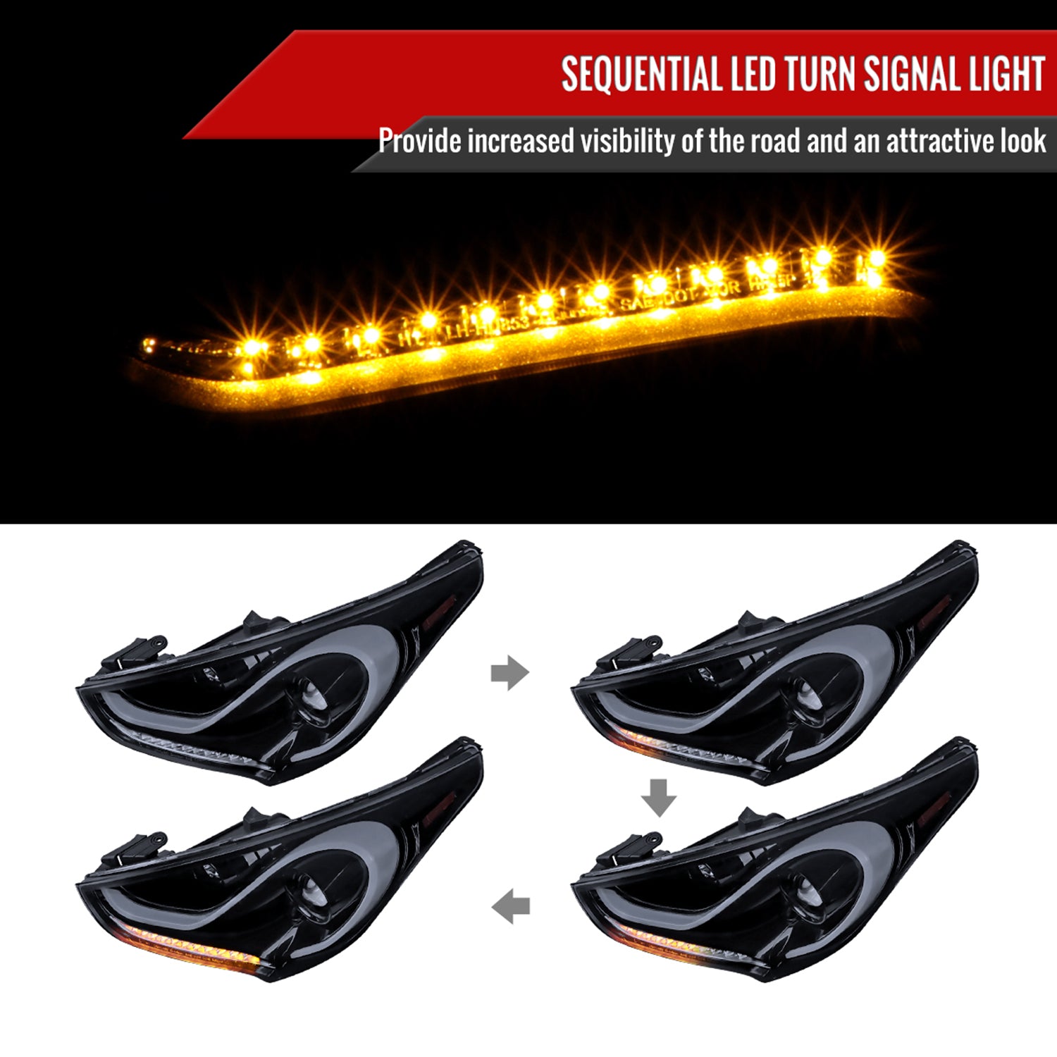 2012-2017 Hyundai Veloster LED Bar Projector Headlights Signal Lights Black