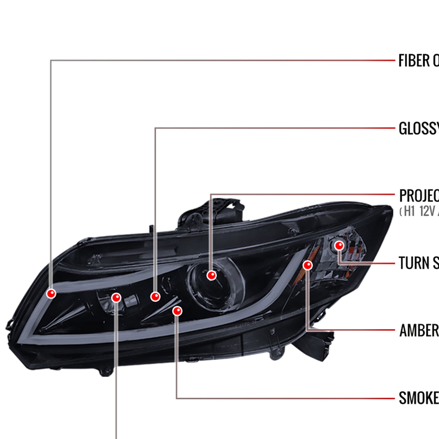 2012-2013 Honda Civic Coupe/ 12-2015 Civic Sedan LED Bar Projector Headlights