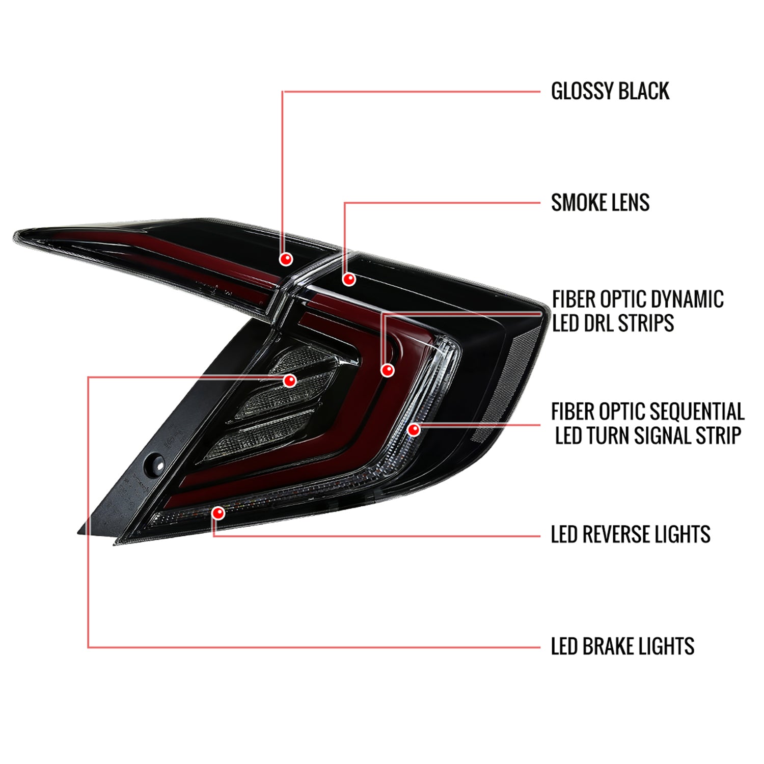 2016-2021 Honda Civic Sedan LED Tail Lights &Signal Lights Glossy Black/Smoke