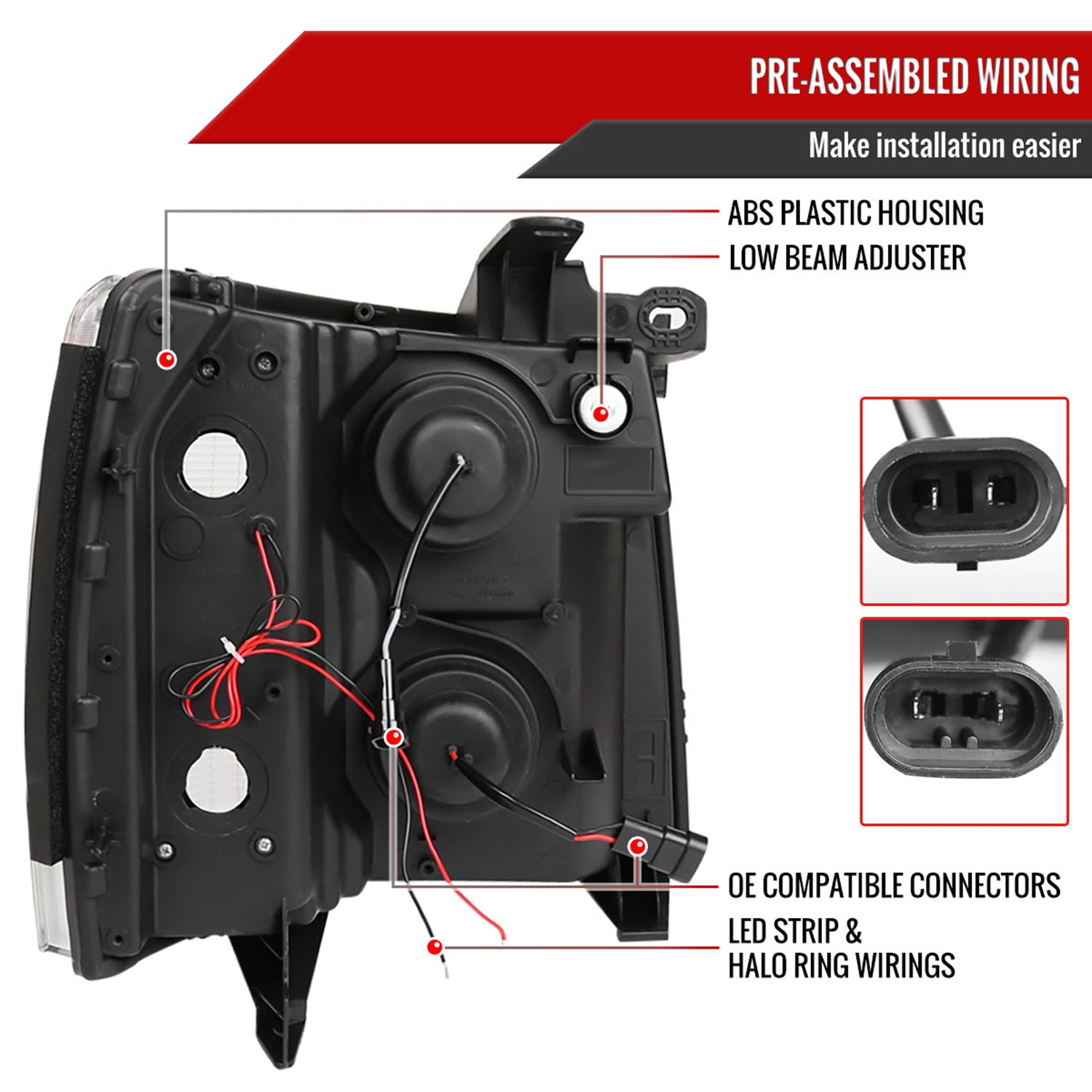 2007-2013 Chevy Silverado 1500 2500 3500 LED Dual Halo Headlights Black