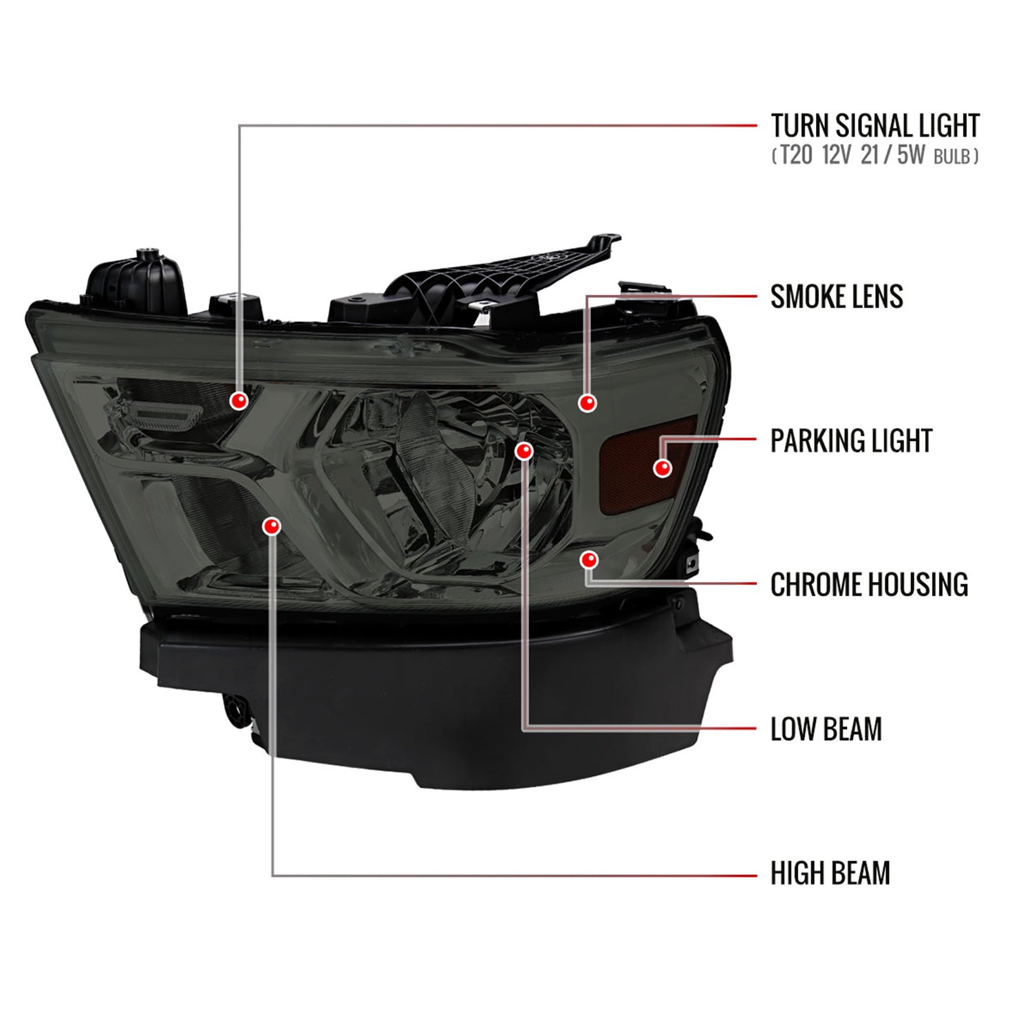 2019-2024 Dodge RAM 1500 Factory Headlights w/Amber Reflectors Chrome/Smoke