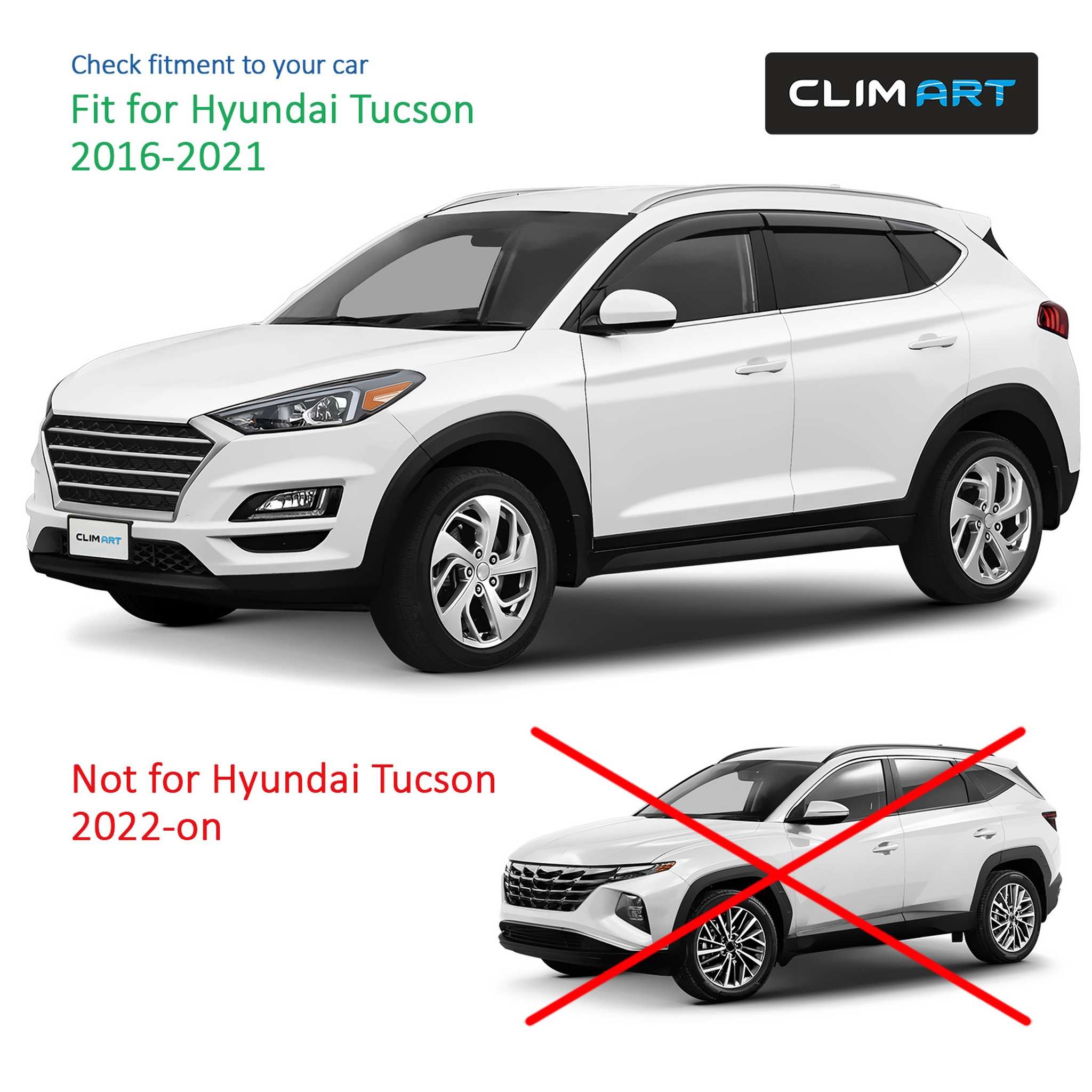Clim Art Wind Deflectors for Hyundai Tucson 2016-2021 Tape-On Dark Smoke 6Pcs