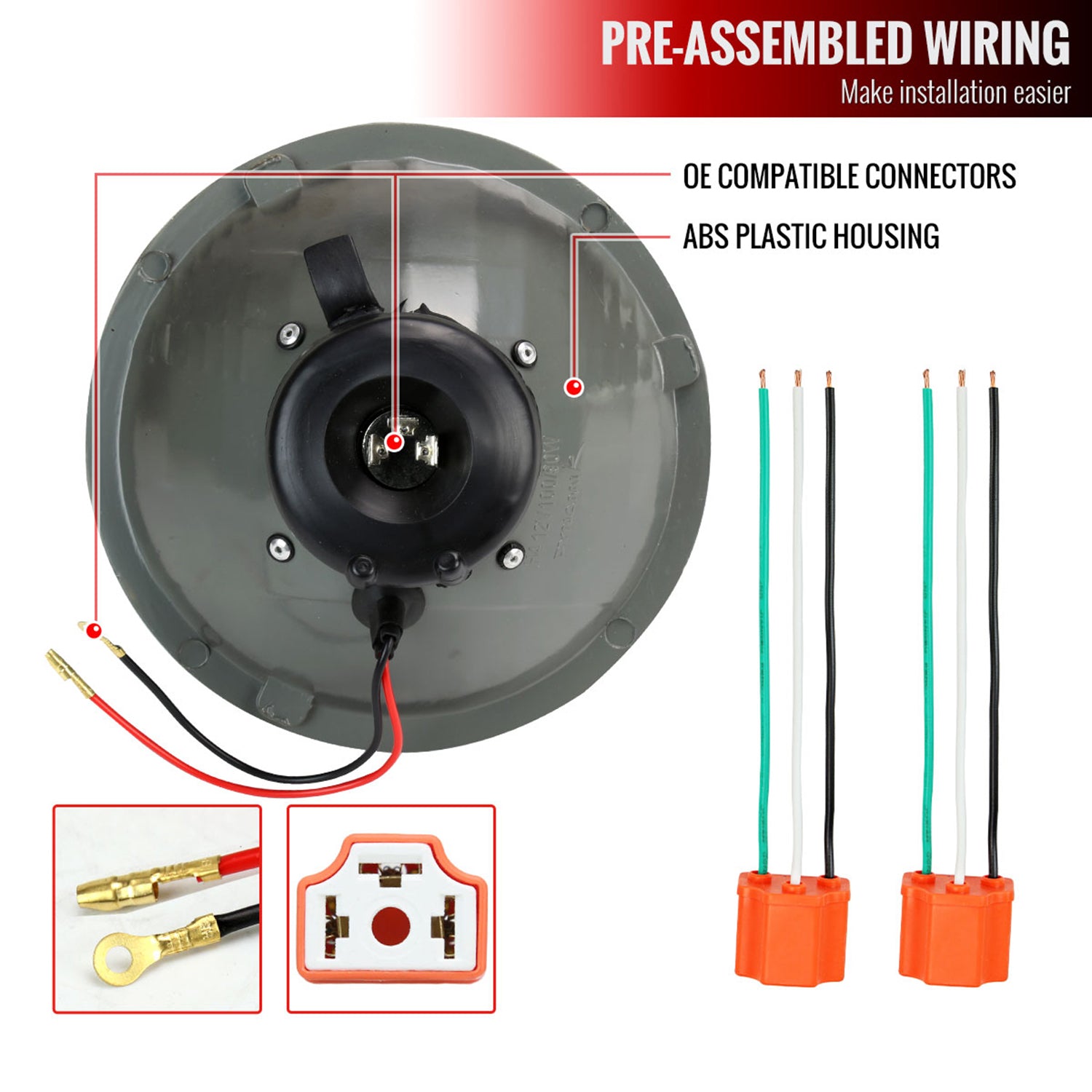 Universal 7" Round H4 Projector Headlights Chrome Housing/Clear Lens