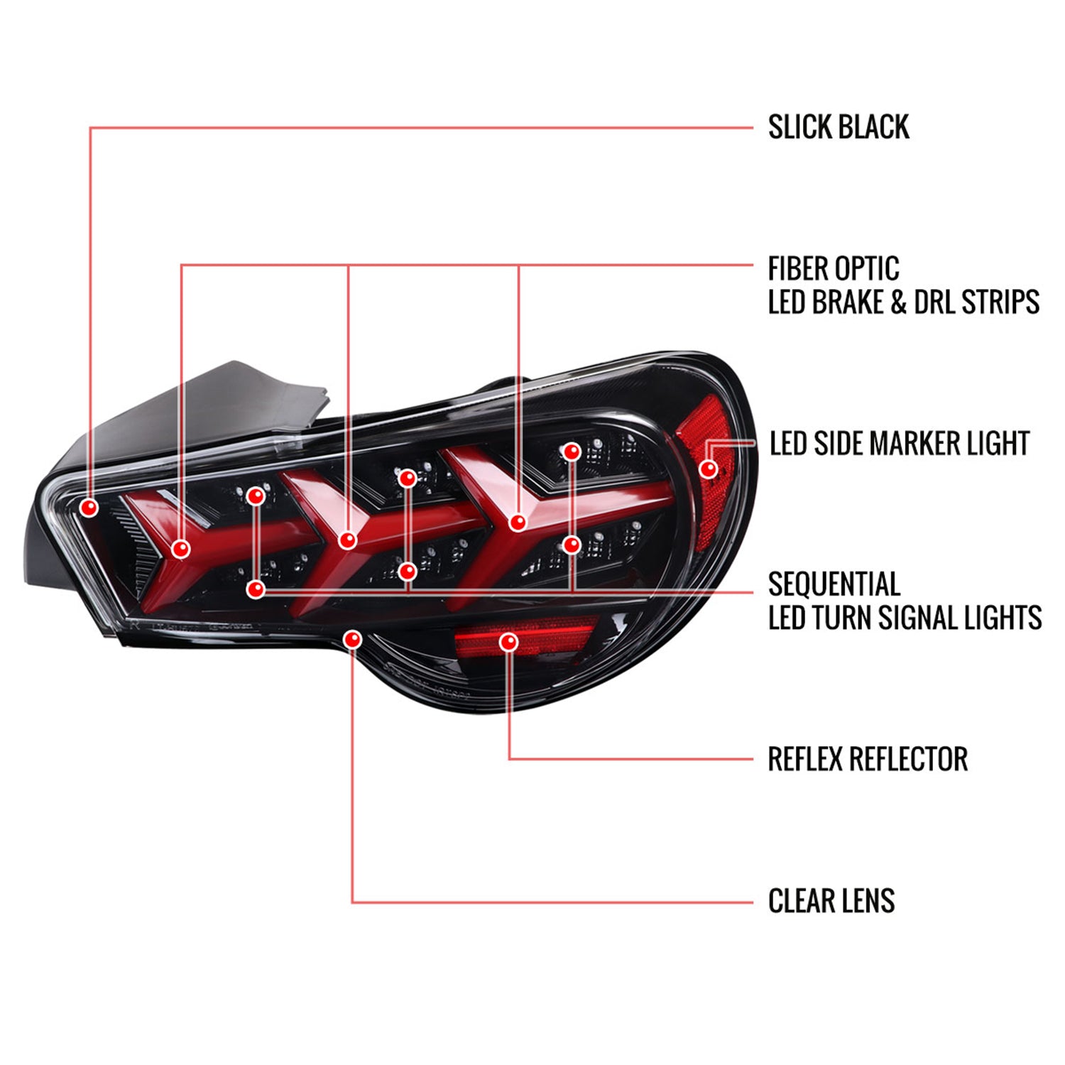 2013-2016 Scion FRS/ Subaru BRZ Lambo LED Tail Lights Jet Black/Clear