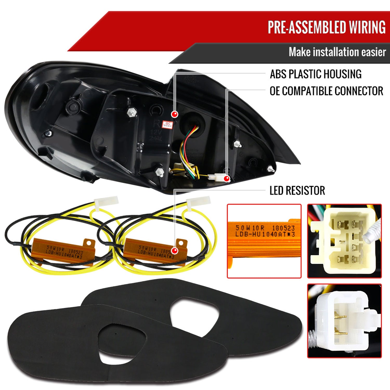 2010-2016 Hyundai Genesis Coupe Red Bar LED Tail Lights Jet Black/Clear