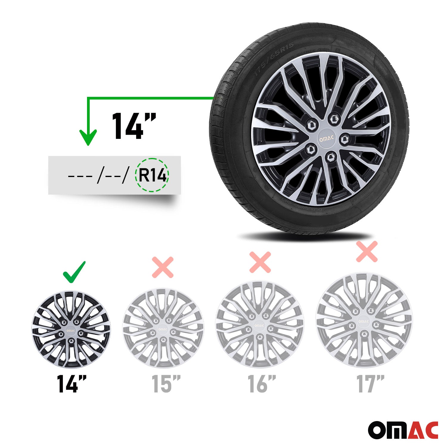 Rimini Hub Caps Wheel Cover 14" Grey & Black Full Set 4 pcs.