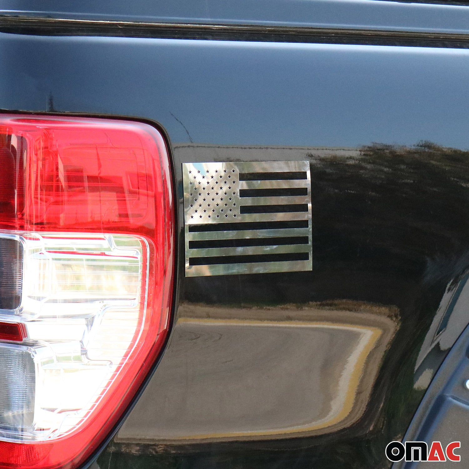US American Flag Emblem 3D S.Steel US Badge Gloss Silver Universal Set 4 Pieces