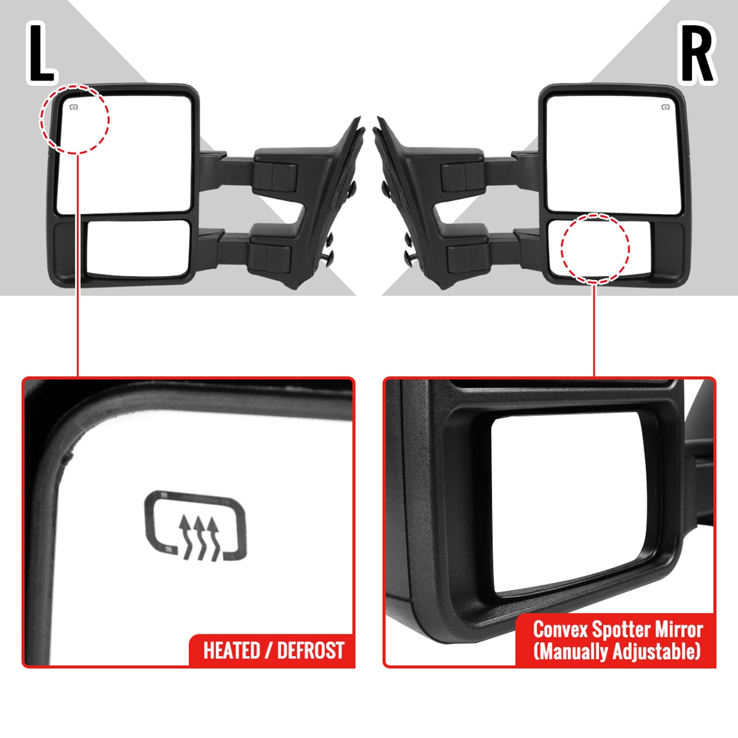 2008-2016 Ford F-250/350/450/550 Heated Towing Mirrors Smoke & Turn Signal