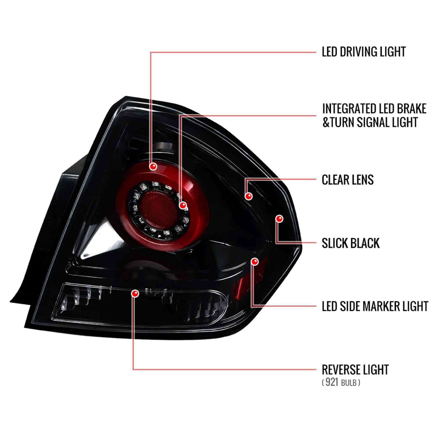 2006-2013 Chevy Impala/ 2014-2016 Impala Limited LED Tail Lights Jet Black/Clear