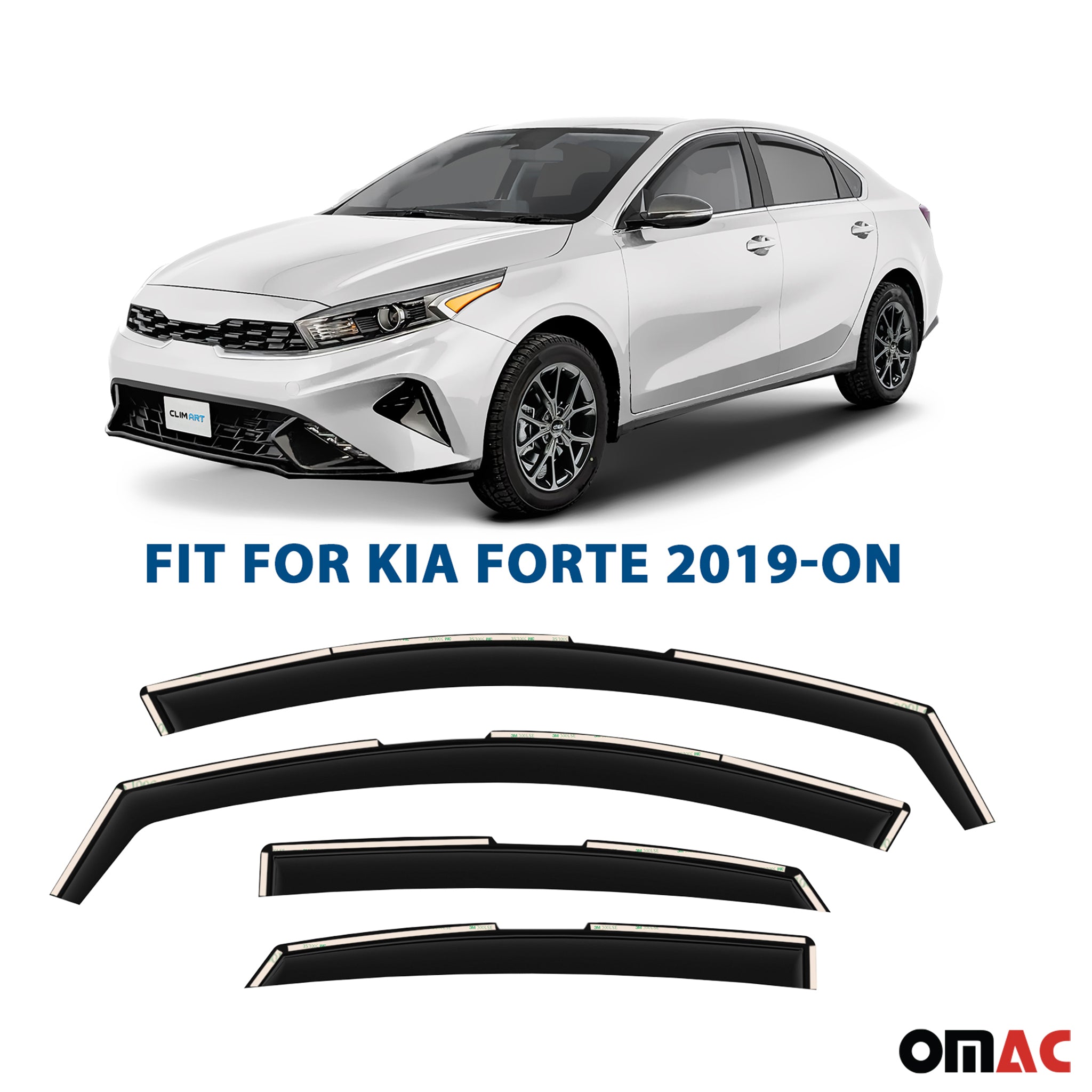 Clim Art Wind Deflectors for Kia Forte 2019-2025 Shatterproof Dark Smoke 4 Pcs