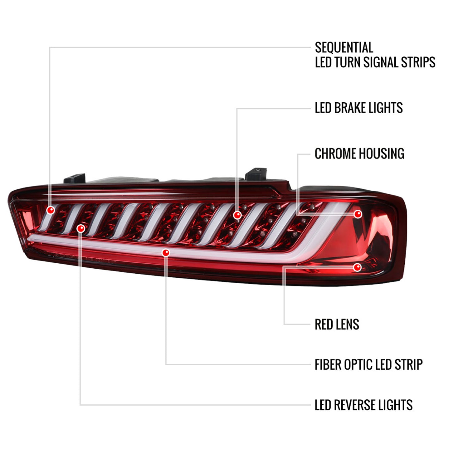 2016-2018 Chevy Camaro Sequential LED Tail Lights Chrome/Red Clear Lens