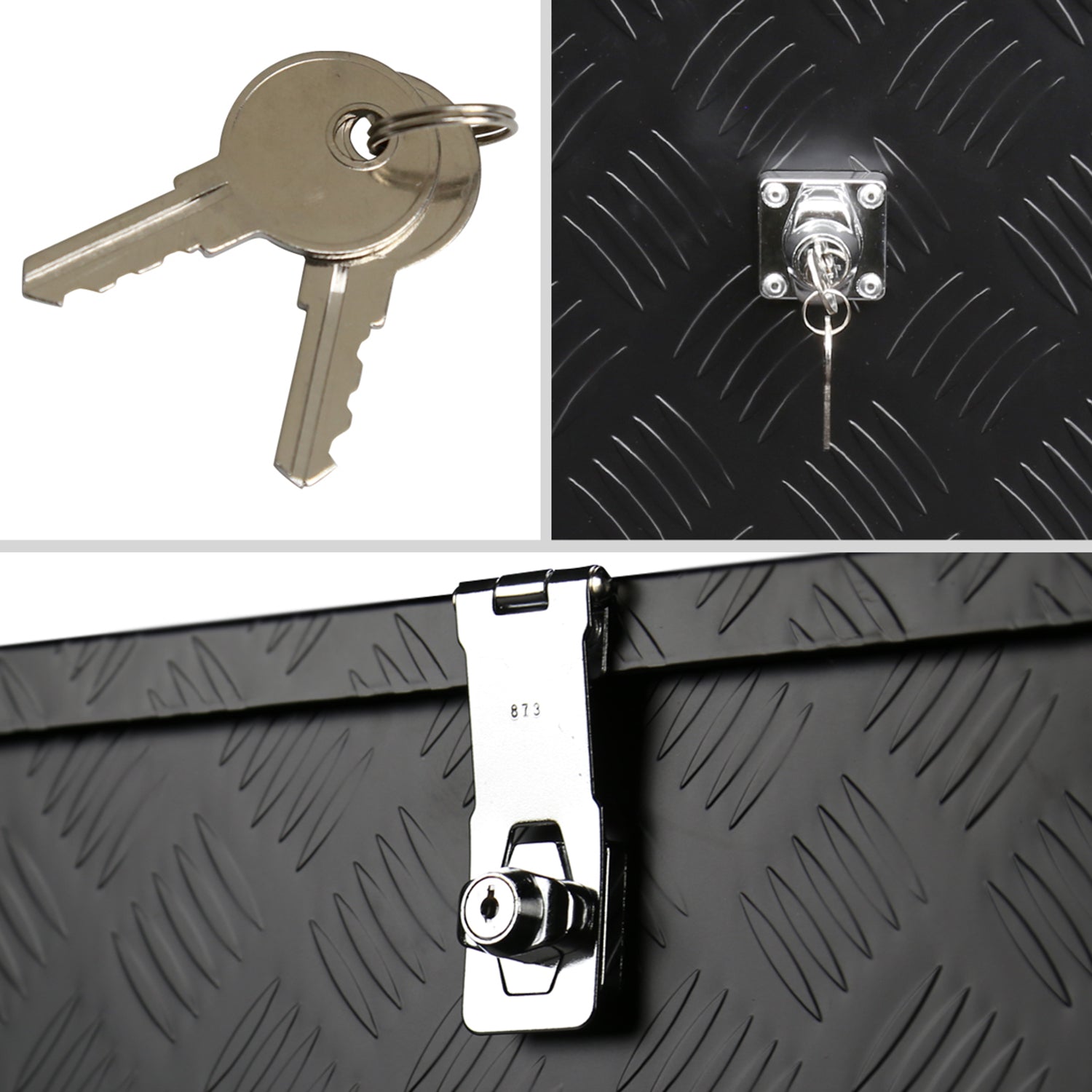 Universal 24" Heavy Duty Black Aluminum Tool Box w/ Side Handles Lock & Keys