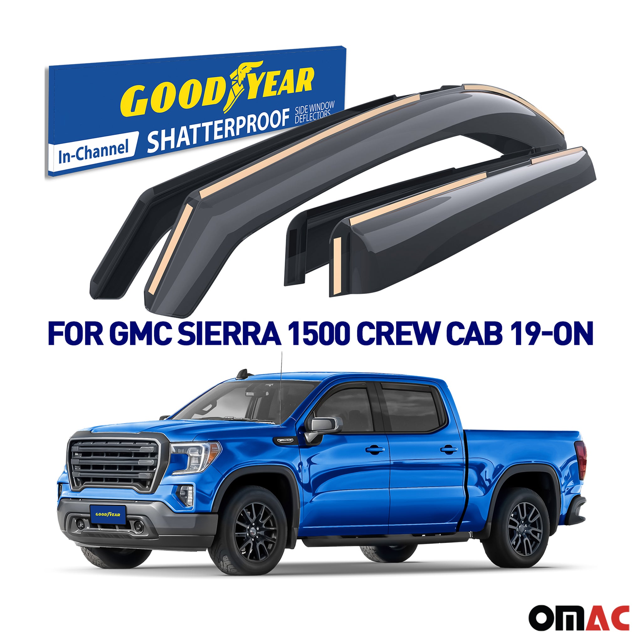Goodyear Wind Deflectors for GMC Sierra 1500 2019-2025 Crew Cab In-channel 4x