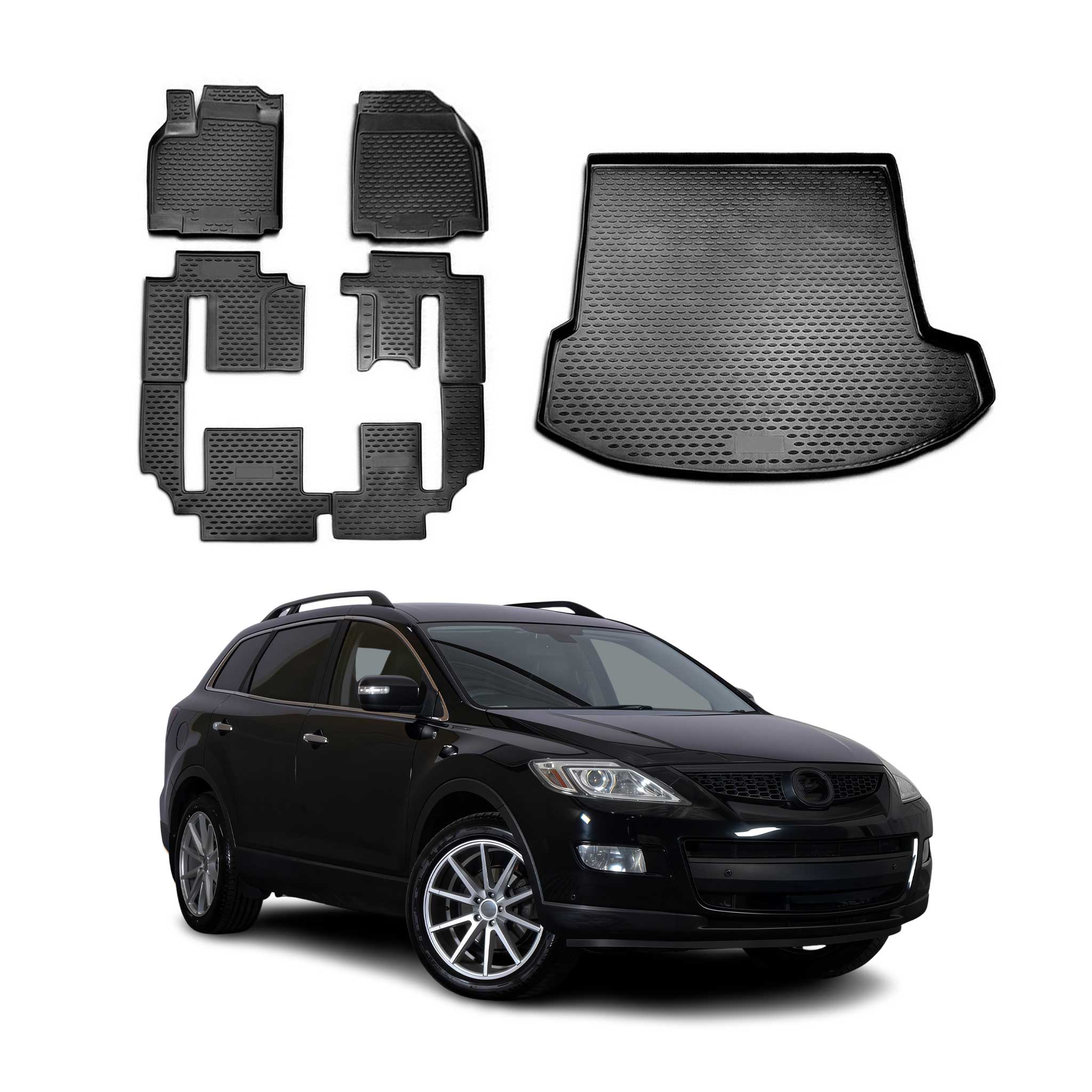 2007-2015 Mazda CX-9 Floor Mats & Cargo Liner Full Set All Weather Black
