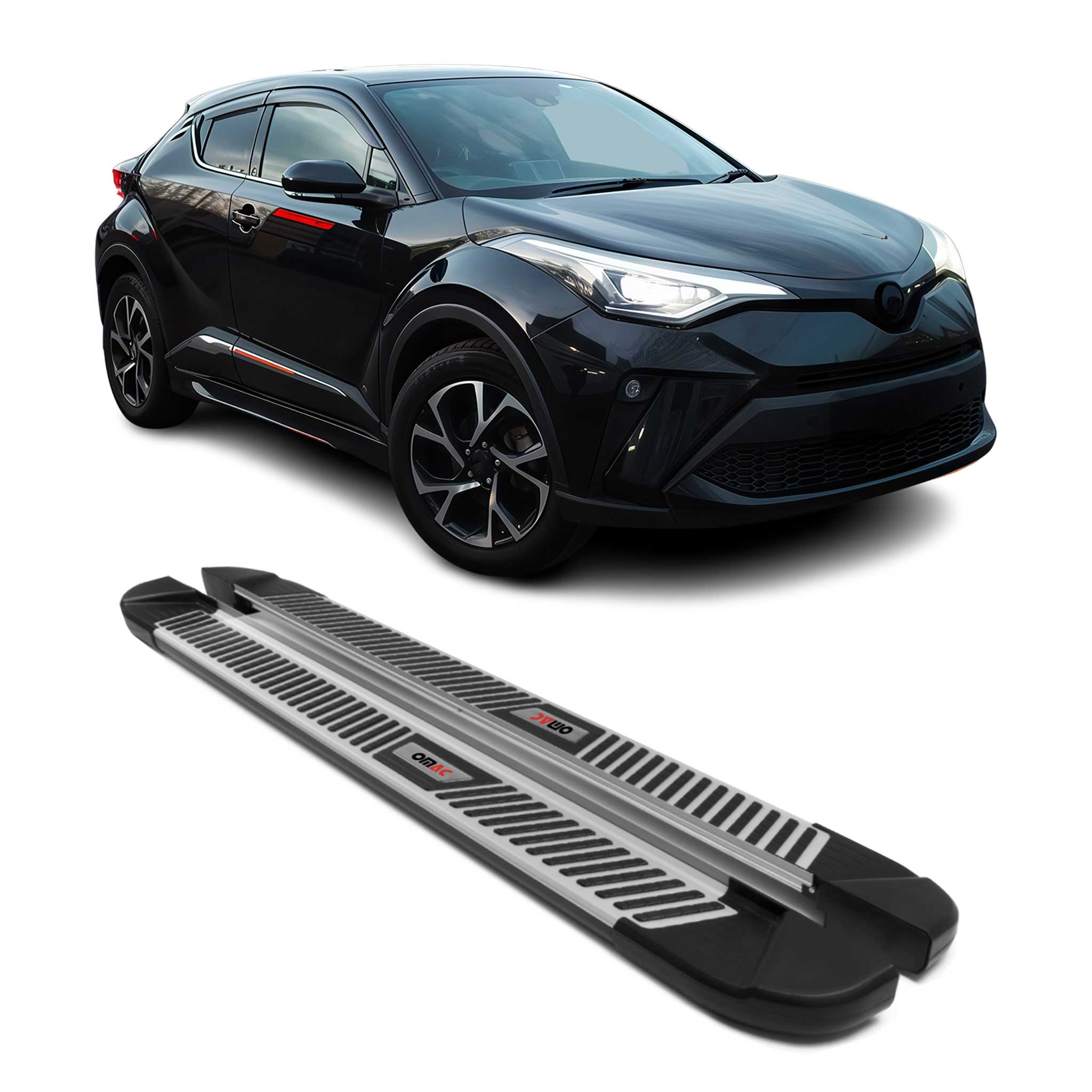 2018-2022 Toyota C-HR Hybrid Running Boards Side Steps Silver & Black