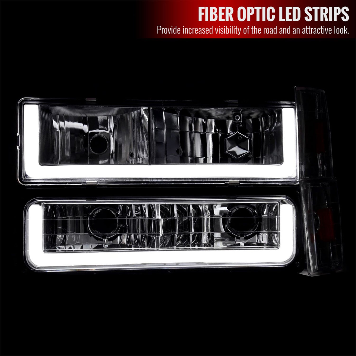 1988-1993 Chevy C10 C/K Sierra Tahoe LED Tube Factory Headlights Chrome