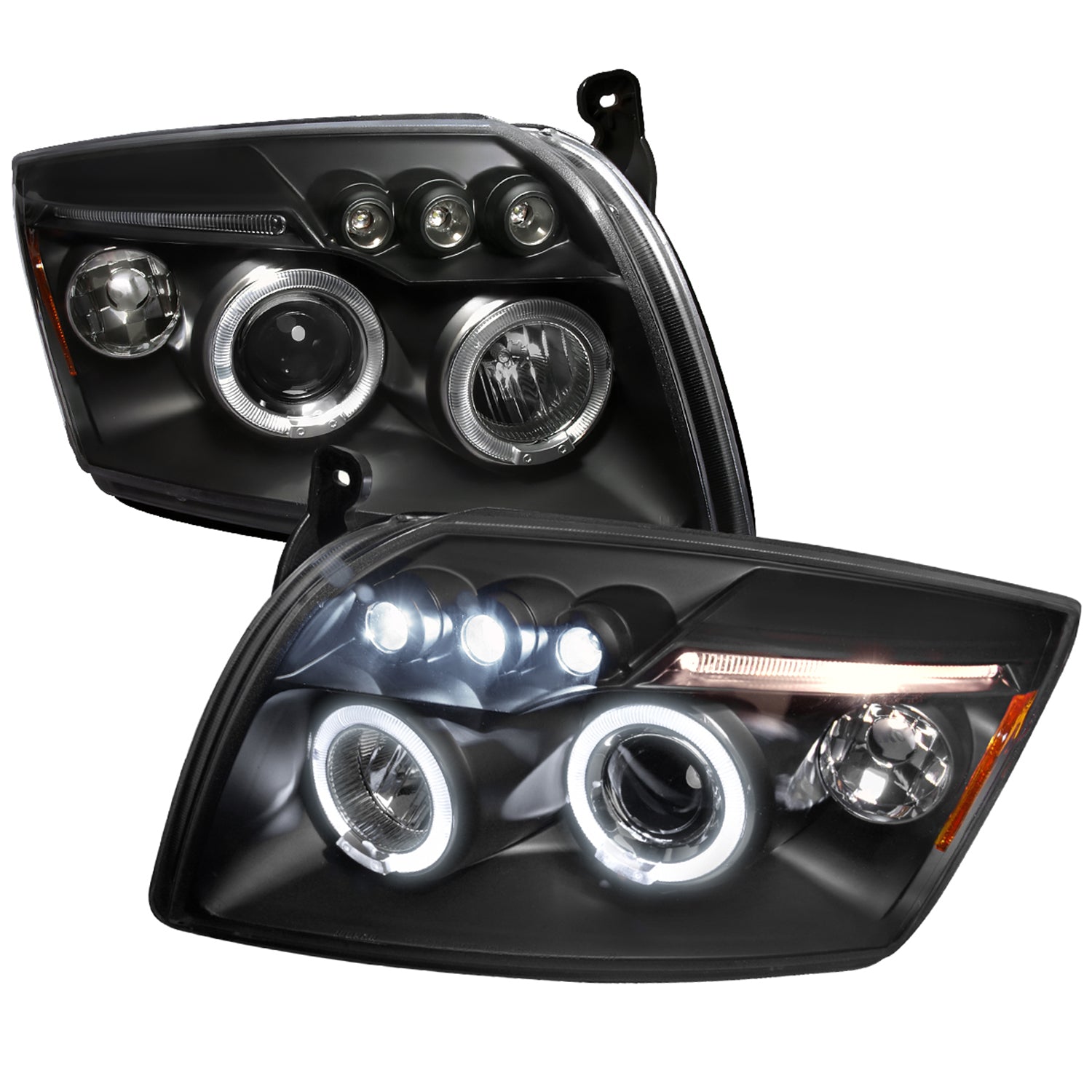 2007-2012 Dodge Caliber Dual Halo Projector Headlights Matte Black/Clear Lens