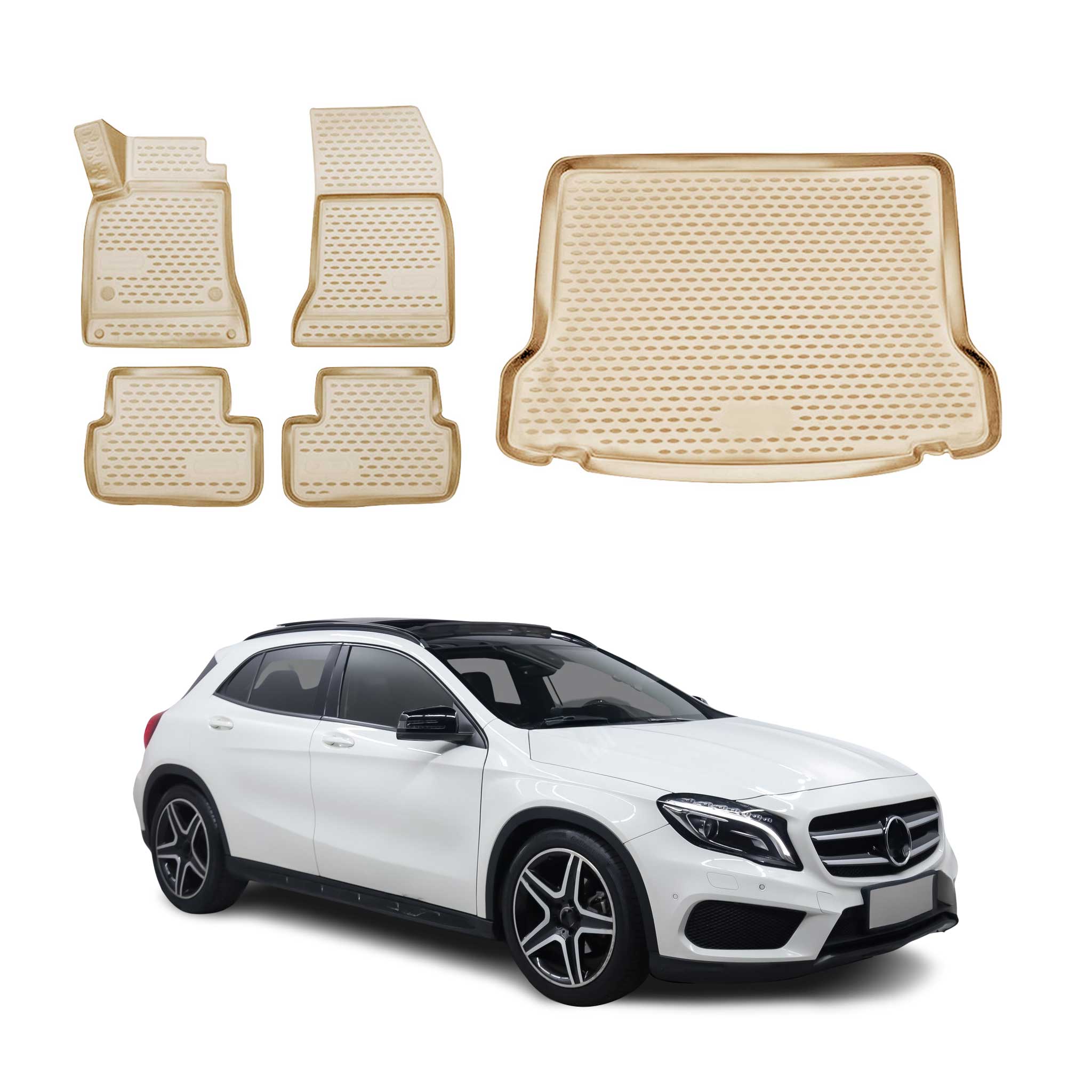 2015-2019 Mercedes GLA Class X156 Floor Mats & Cargo Liner Full Set All Weather Beige