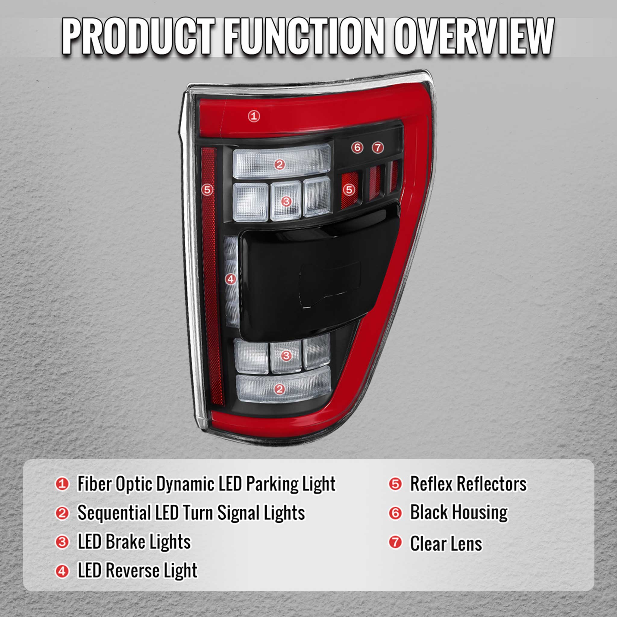 For Ford F-150 2021-2023 Full LED Tail Light Halogen Bulb Type Blind Spot Model Matte Black Red Light Bar