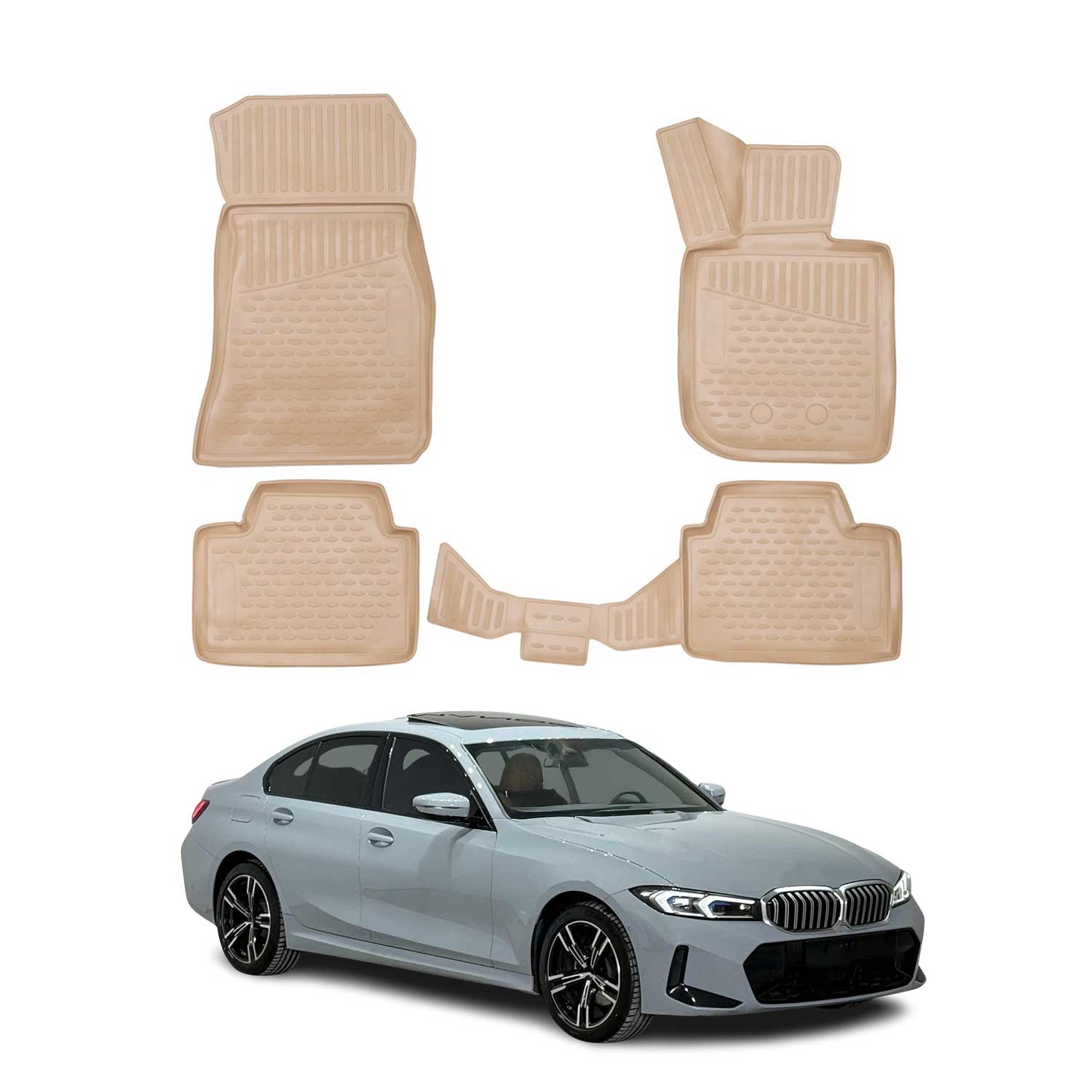 2019-2025 BMW 3 Series G20 Sedan / G21 Touring Floor Mats Liners Full Set All Weather Beige