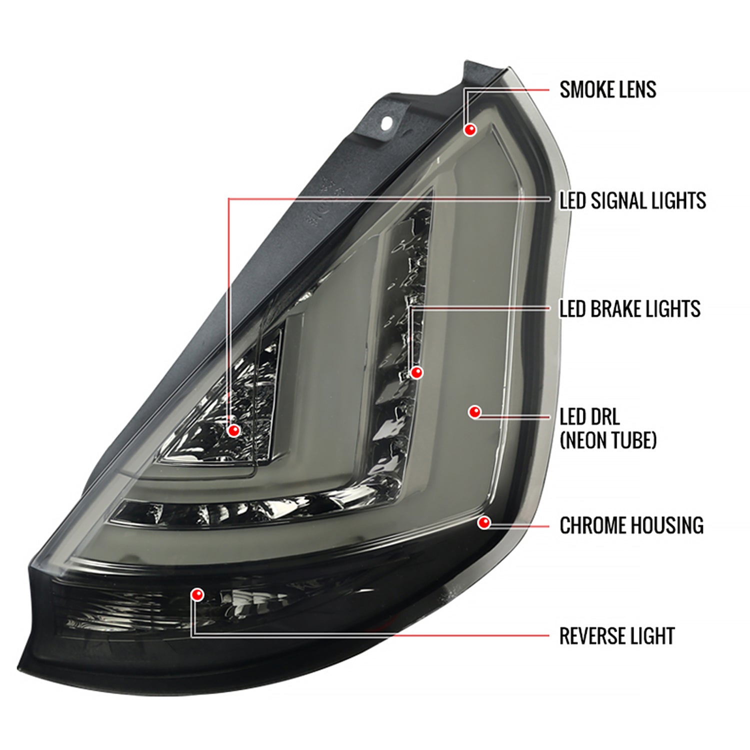 2011-2013 Ford Fiesta Hatchback LED Tail Lights Chrome Housing/Smoke Lens