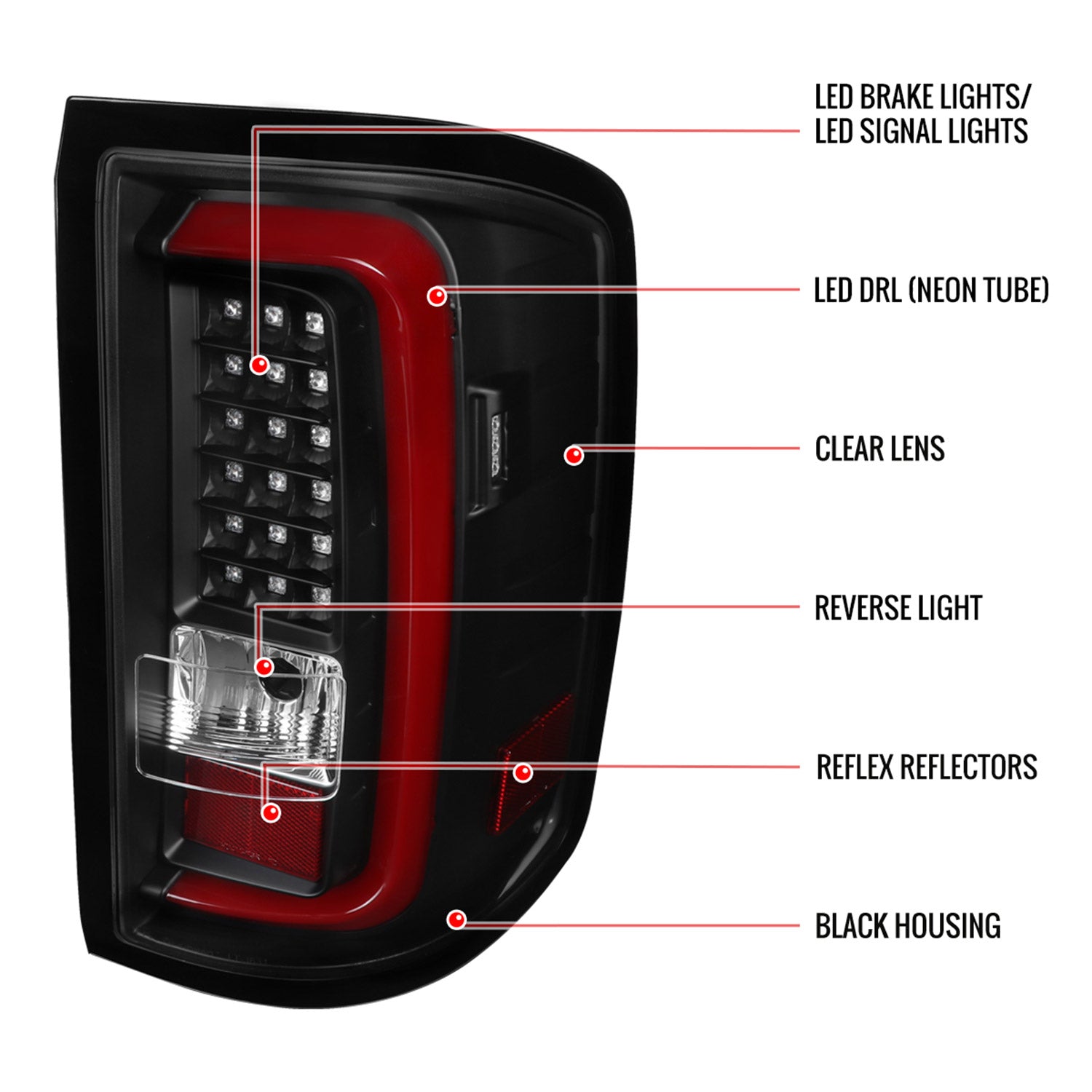 2014-2018 GMC Sierra 1500/2500HD/3500HD Red Bar LED Tail Lights Black/Clear