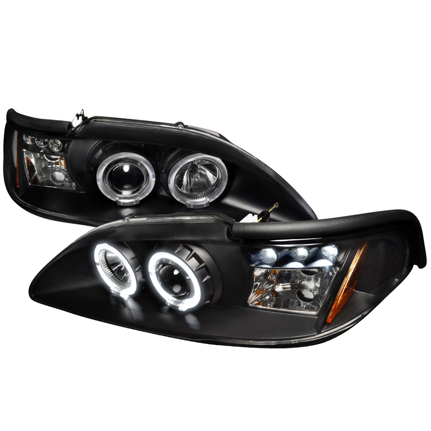 1994-1998 Ford Mustang Dual Halo Projector Headlights Matte Black/Clear Lens