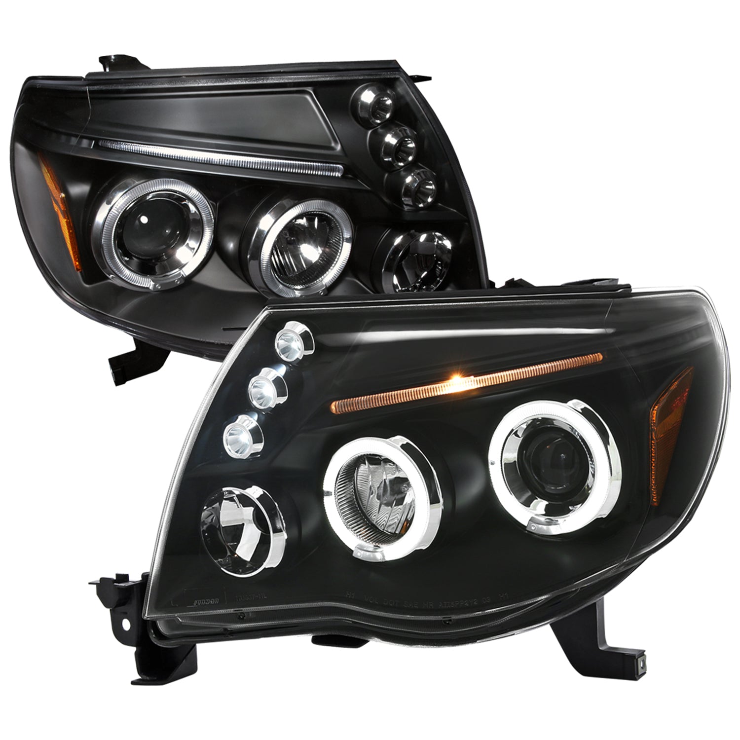 2005-2011 Toyota Tacoma Dual Halo Projector Headlights Matte Black/Clear Lens