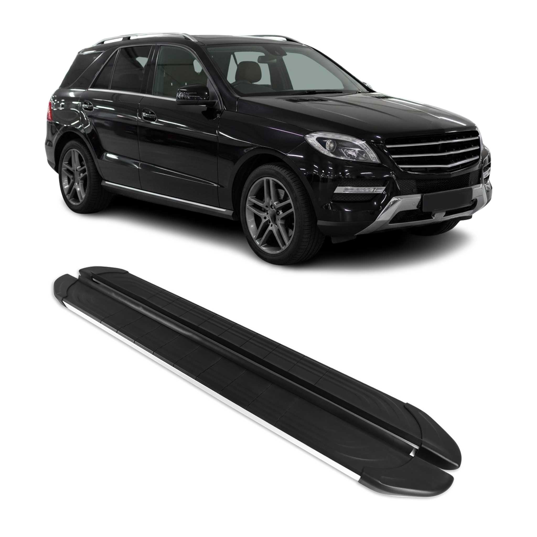 2012-2015 Mercedes ML Class W166 Running Boards Side Steps Silver & Black