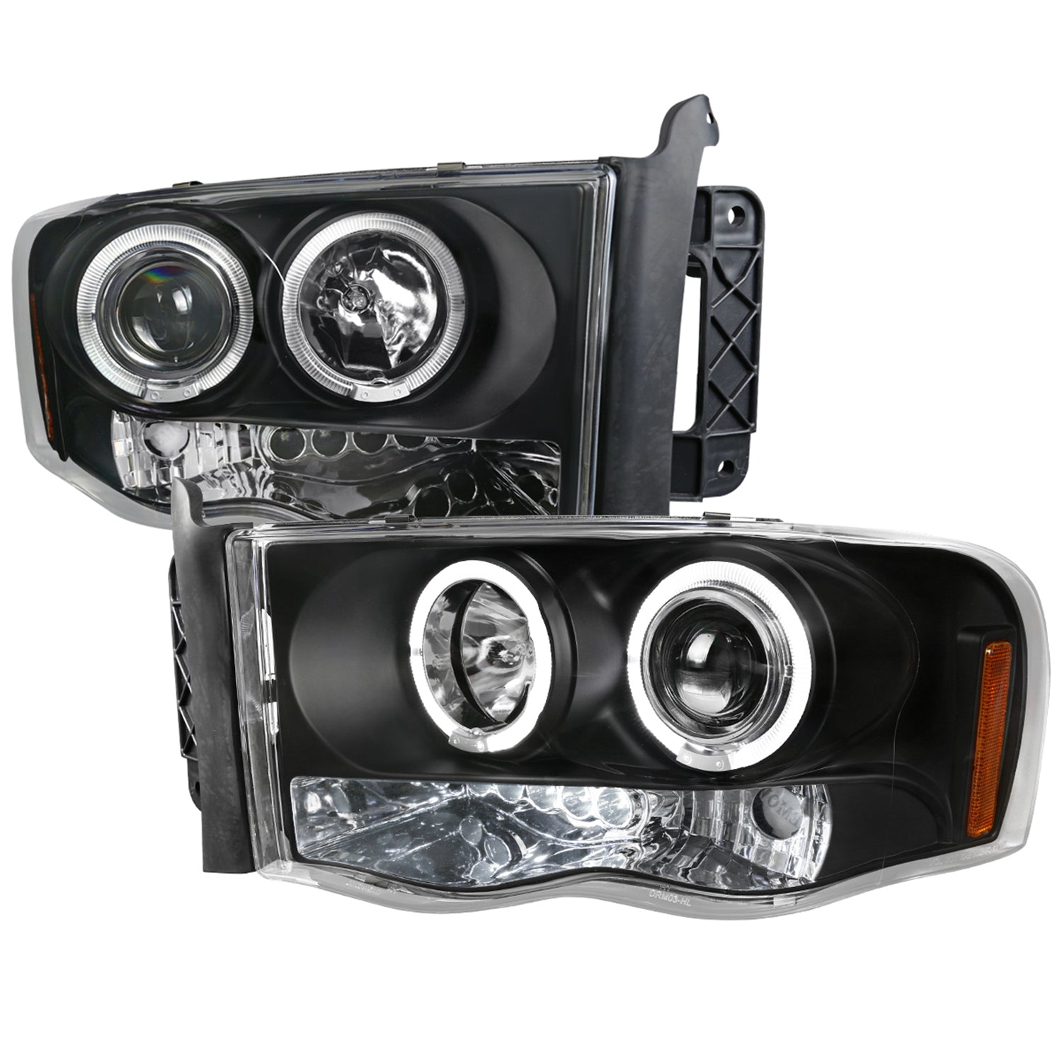 2002-2005 Dodge RAM 1500/ RAM 2500 3500 Dual Halo Headlights Matte Black