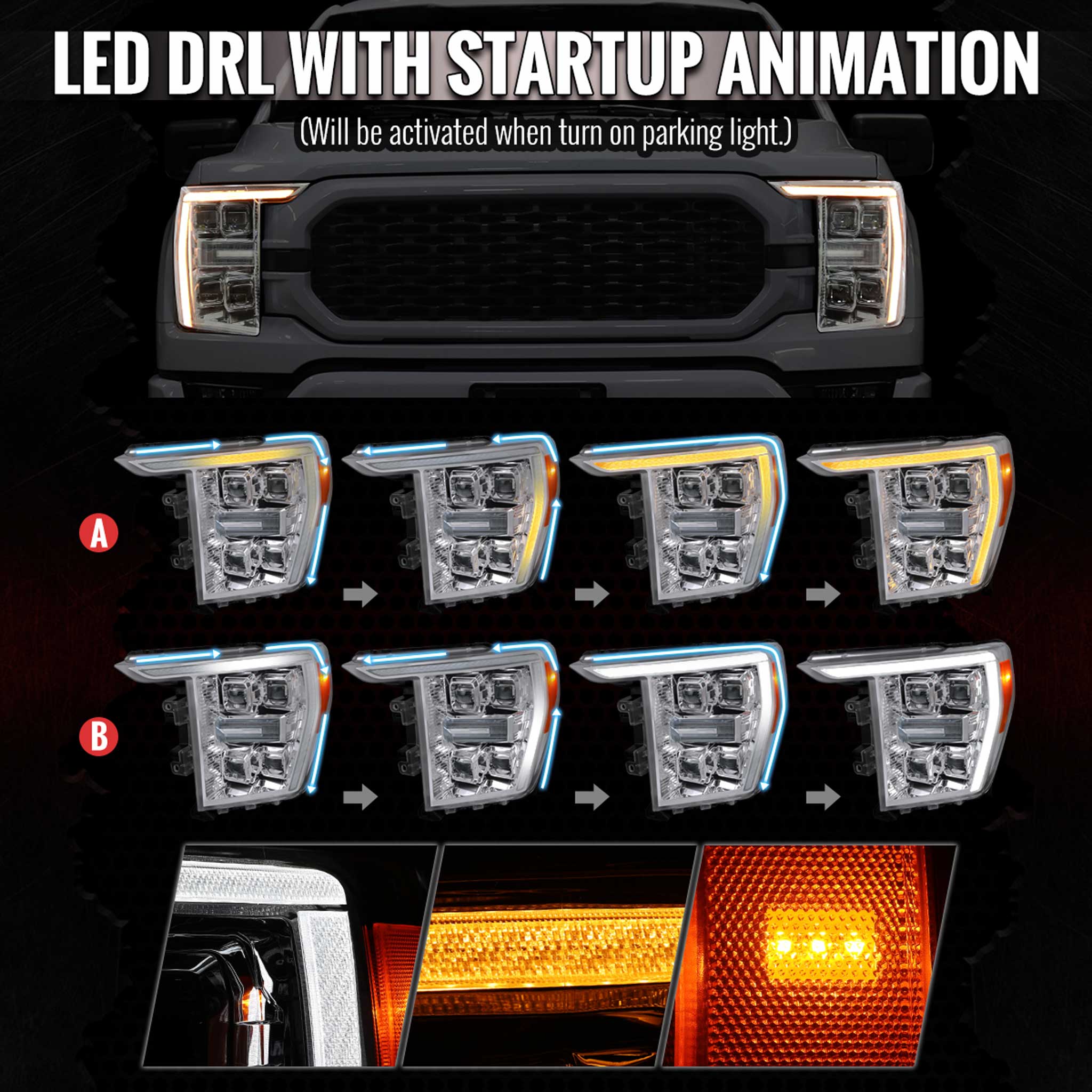 For Ford F-150 2021-2023 Full LED Projector Headlights Sequential DRL Chrome Clear Halogen Fit