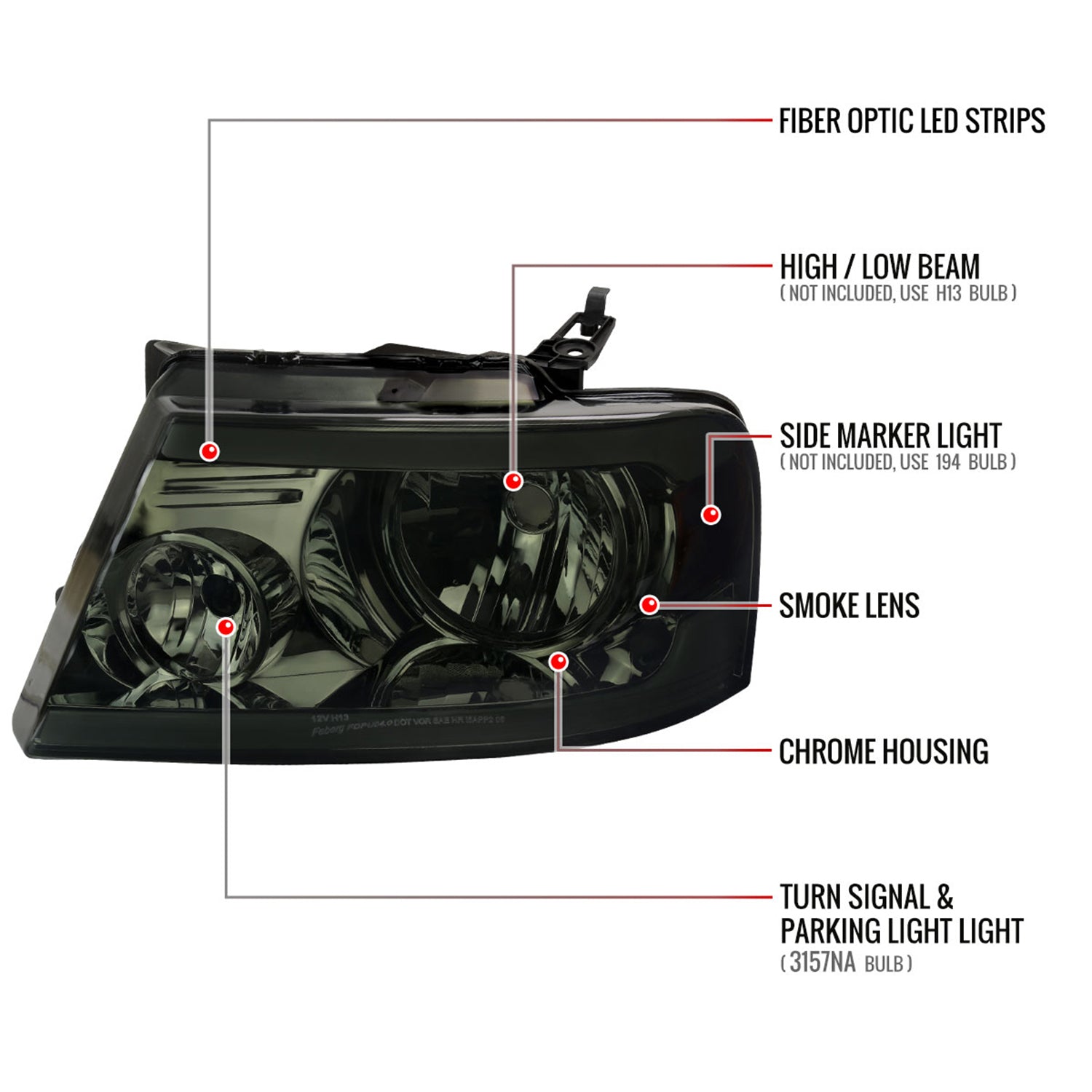 2004-2008 Ford F-150/ 06-2008 Lincoln Mark LT LED Bar Factory Headlights Chrome