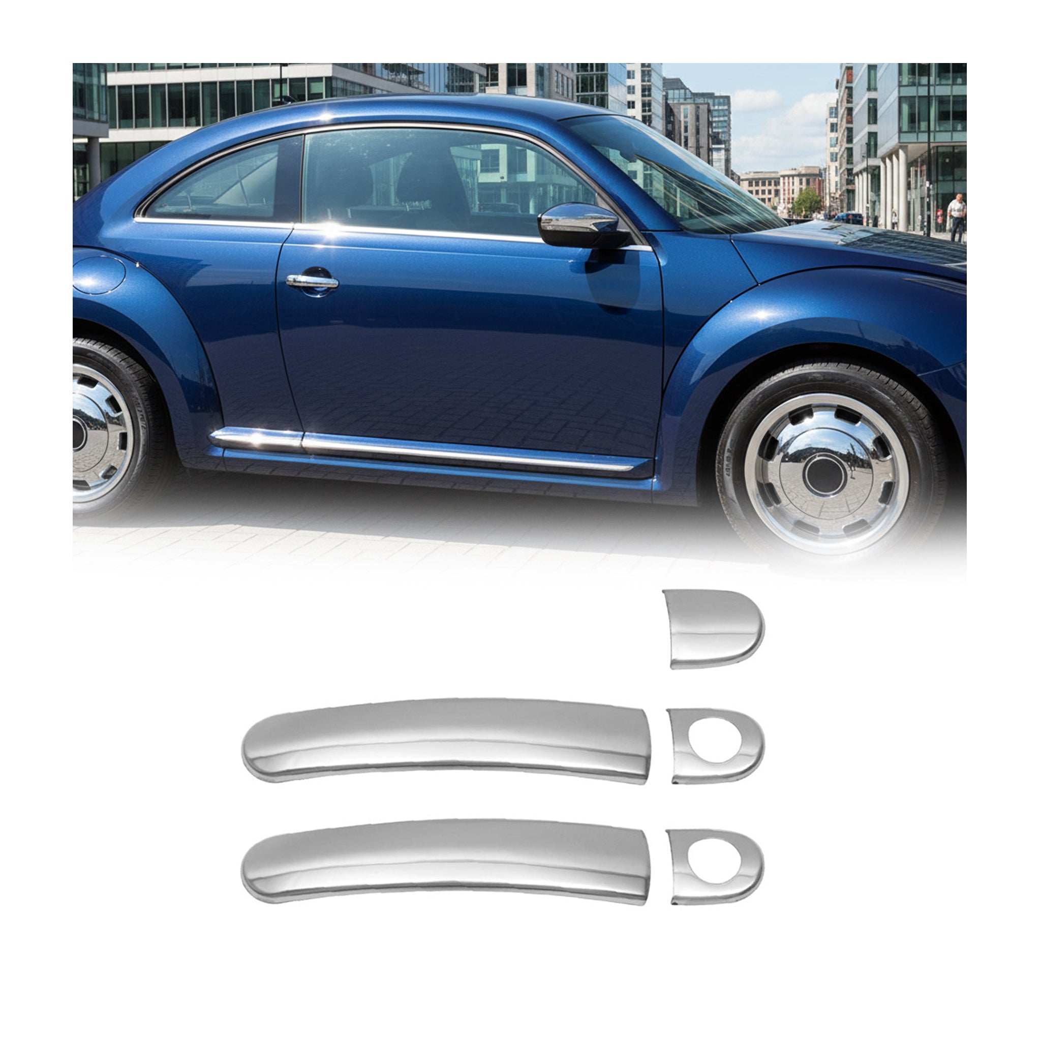 2012-2019 VW Beetle Car Door Handle Cover Protector Stainless Steel Chrome 2 Key Hole