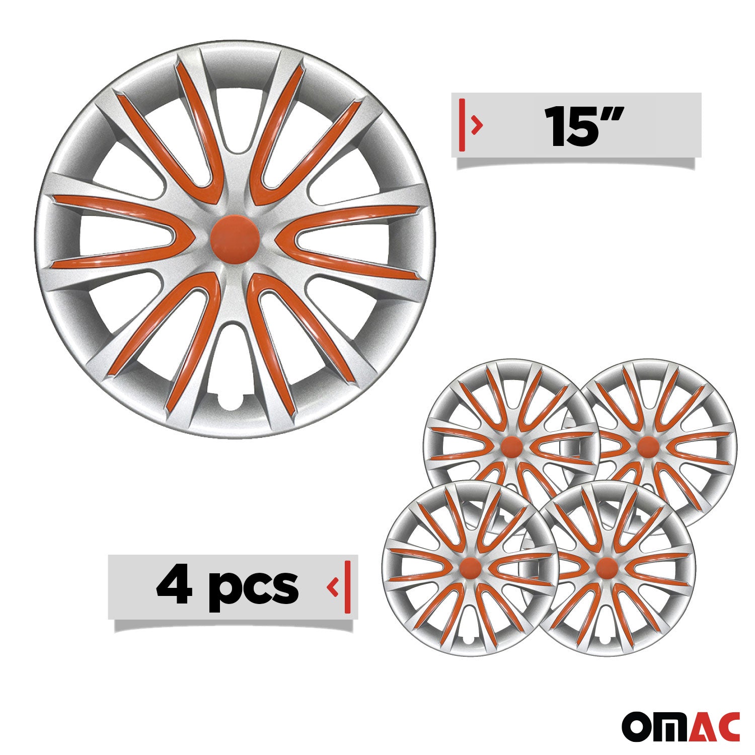 Bicolo Hub Caps Wheel Cover 15" Gray & Orange Full Set 4 pcs.