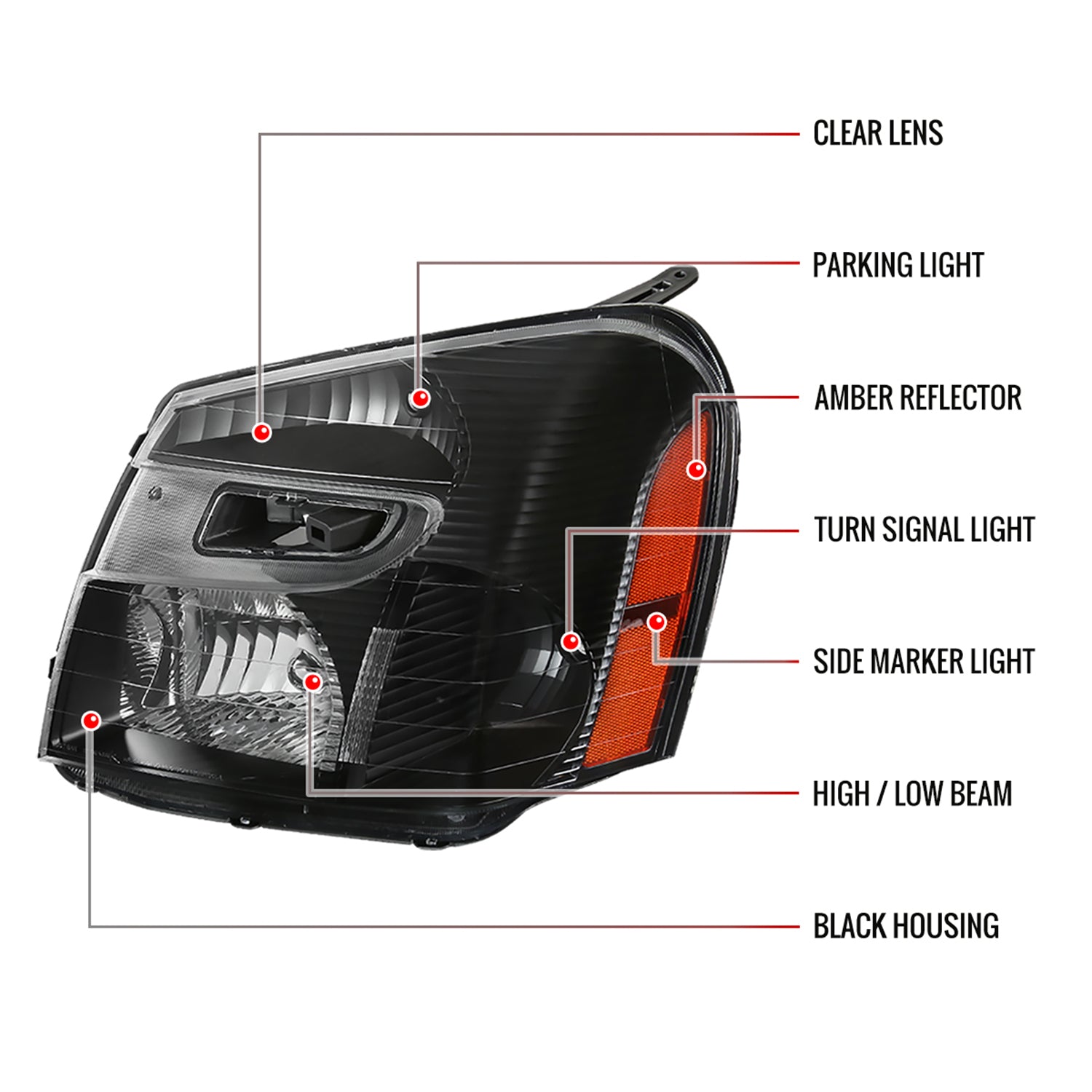 2005-2009 Chevy Equinox Factory Headlights w/Amber Reflector Matt Black/Clear