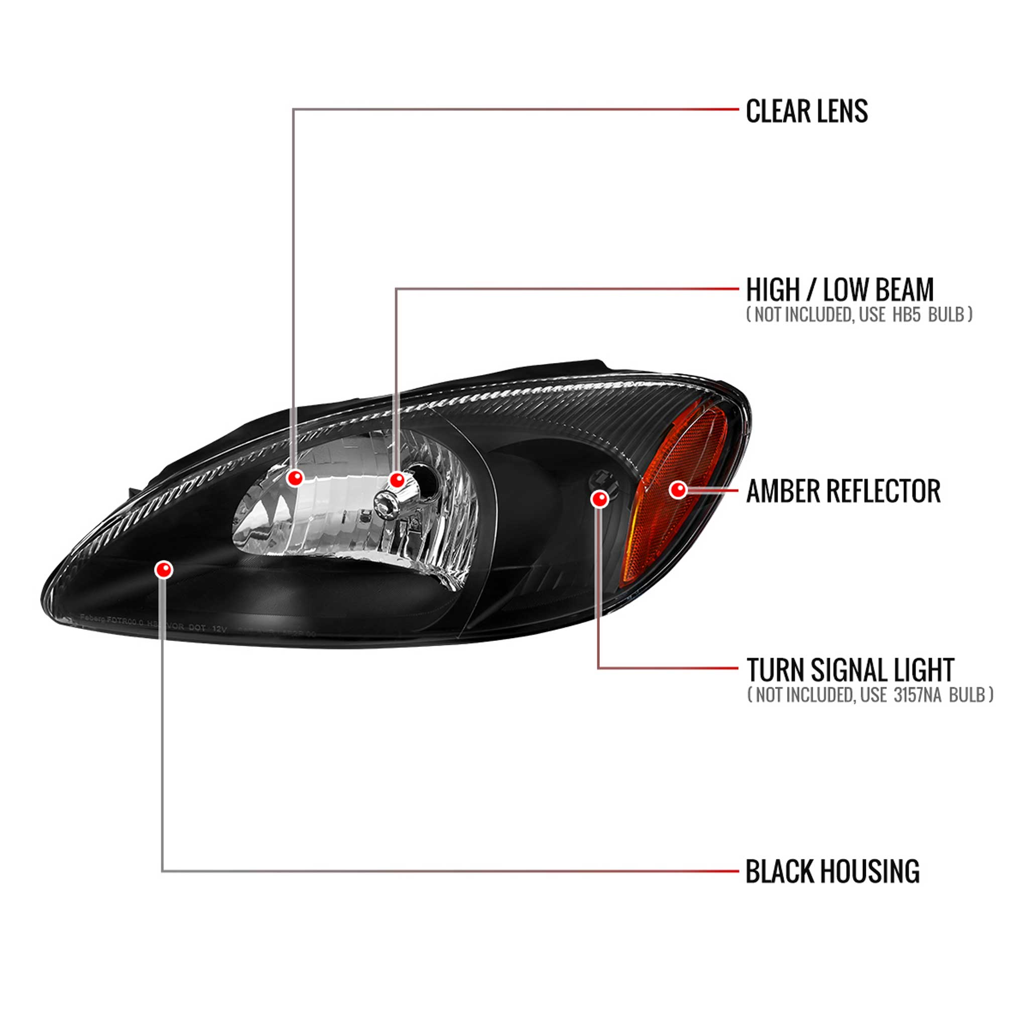 For Ford Tarus 2000-2007 Factory Style Headlights (Black Housing / Clear Lens)