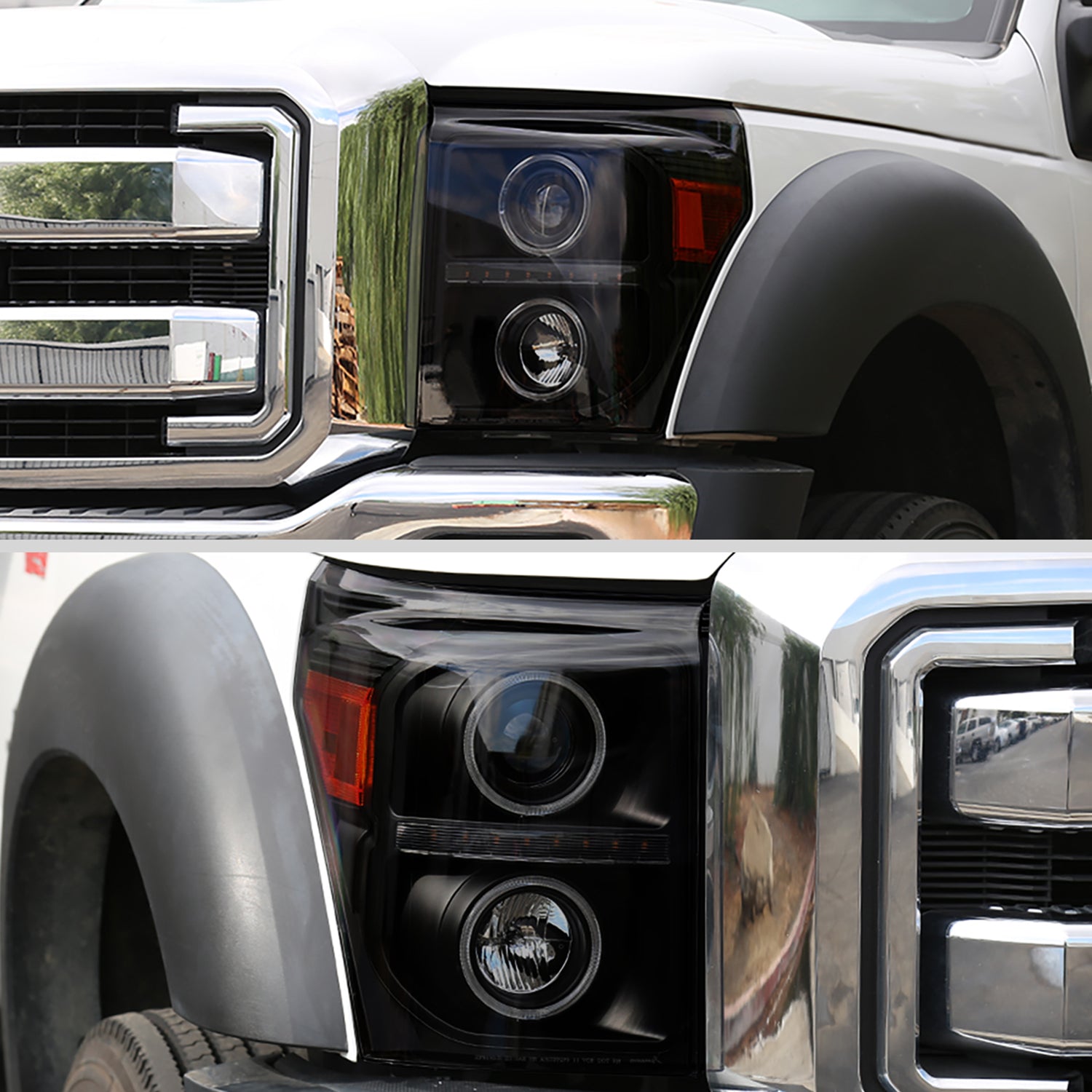 2011-2016 F-250 F-350 F-450 F-550 Dual Halo Headlights LED Signal Lights Smoke