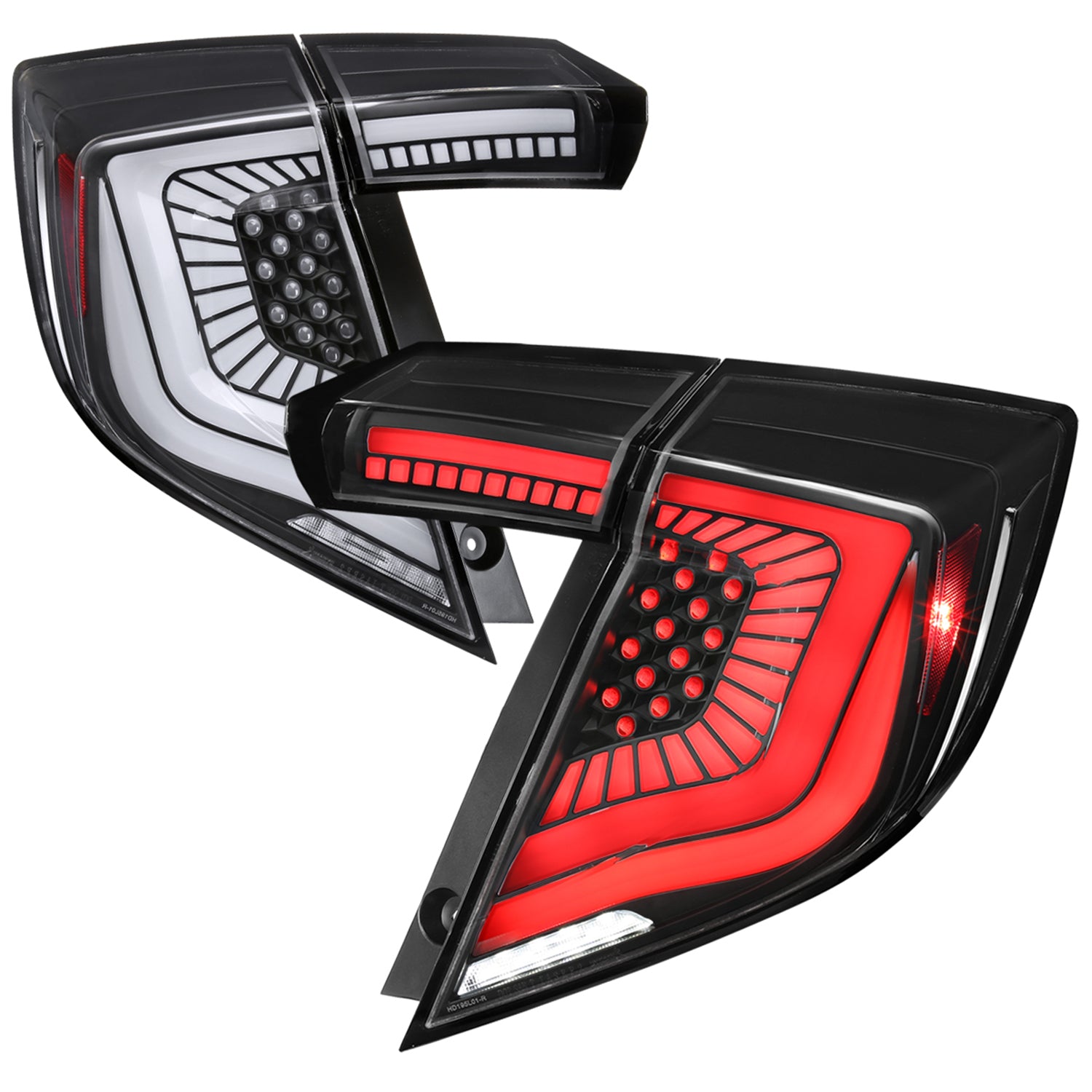 2017-2021 Honda Civic Hatchback Turn Signal LED Tail Lights Matt Black/Clear