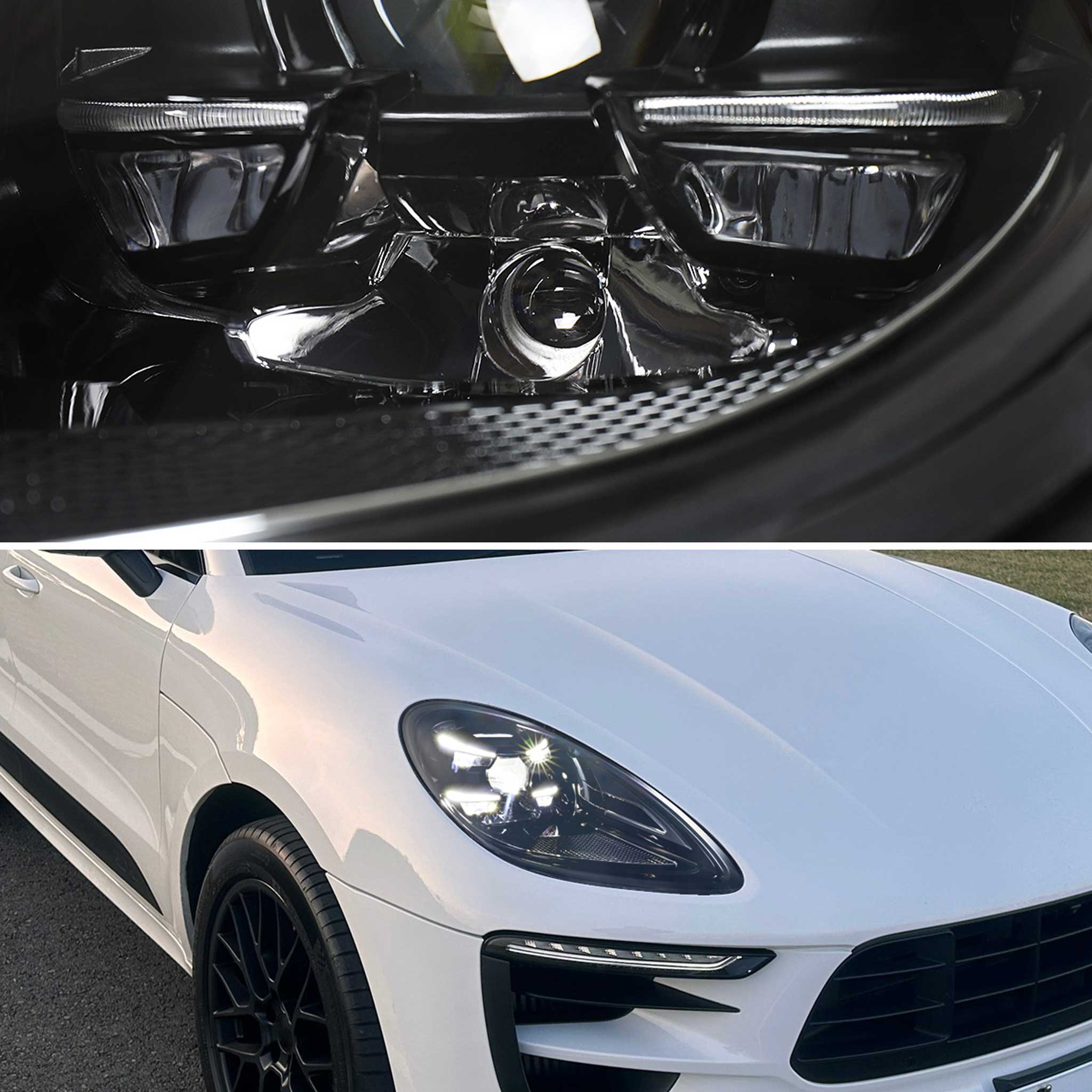 For Porsche Macan 95B.1 2015-2018 Matrix LED Projector Headlights DRL Non-Dynamic Black Clear Glossy Trim