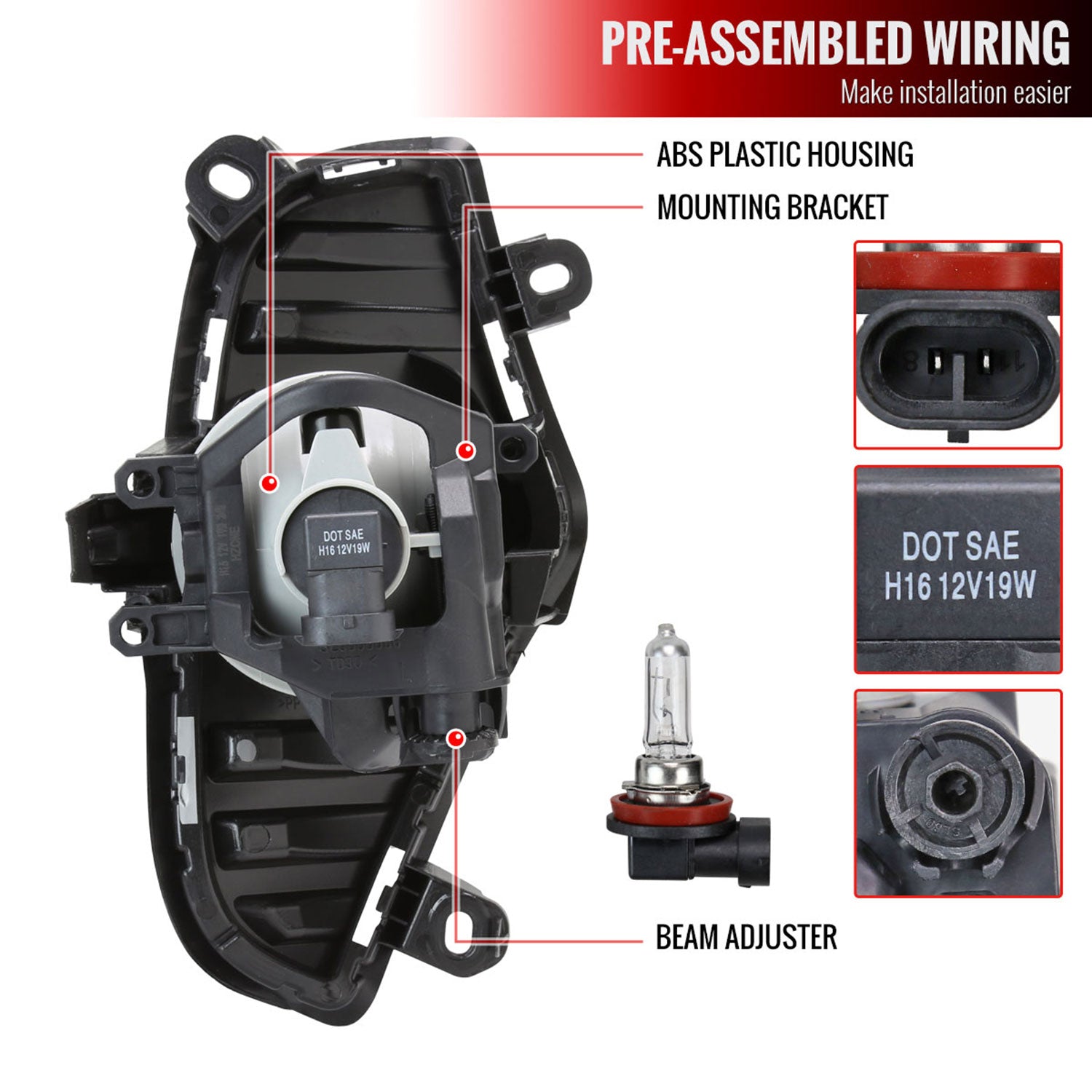 2019-2022 Toyota RAV4 H16 Fog Lights Kit Chrome Housing/Clear Lens