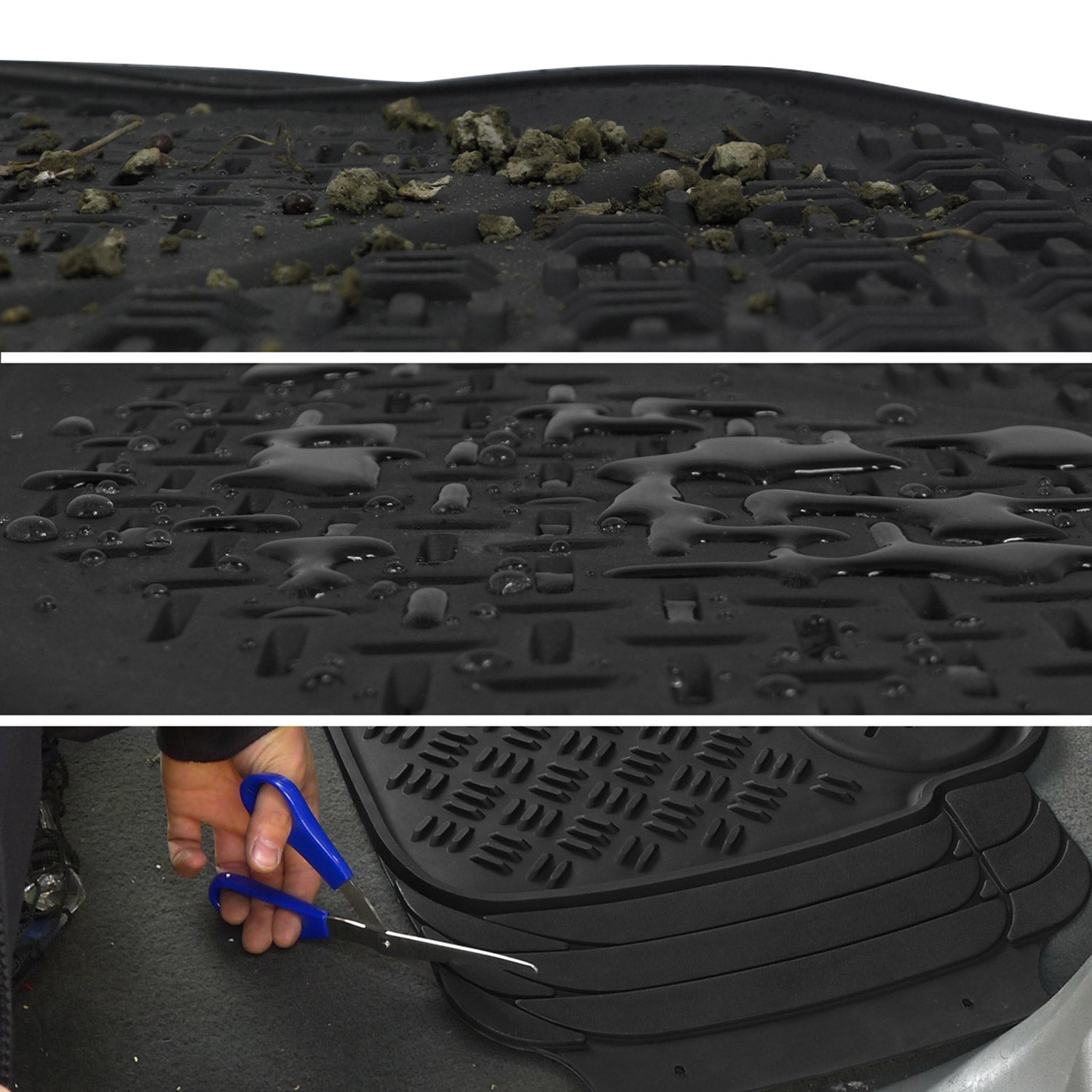 Universal fit Rubber Car Floor Mats Trunk Cargo Liner All Weather 4Pcs Black